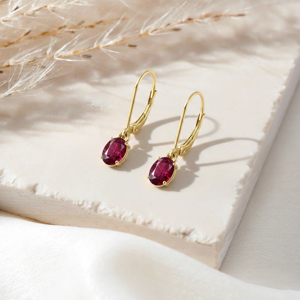 Ruby Oval Dangle Earring in 925 Sterling Silver 8X6 MM 2.4ct - Image 10