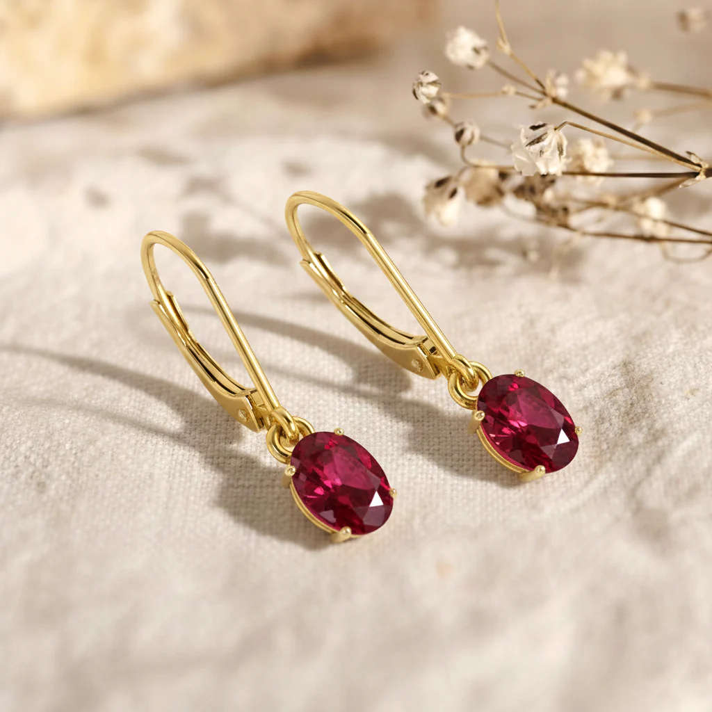 Ruby Oval Dangle Earring in 925 Sterling Silver 8X6 MM 2.4ct - Image 11
