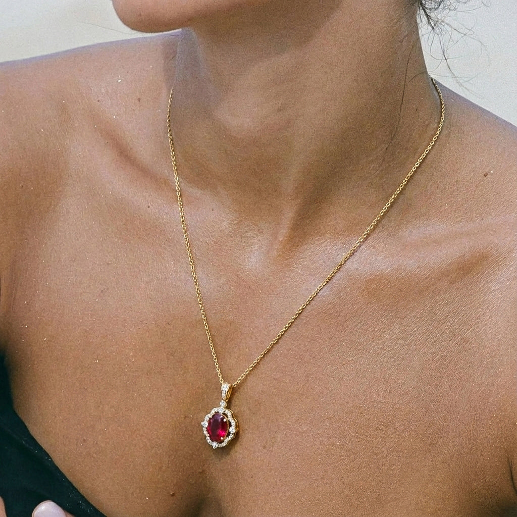 Ruby Oval Halo Pendant Necklace in 925 Sterling Silver 1.2ct - Image 10