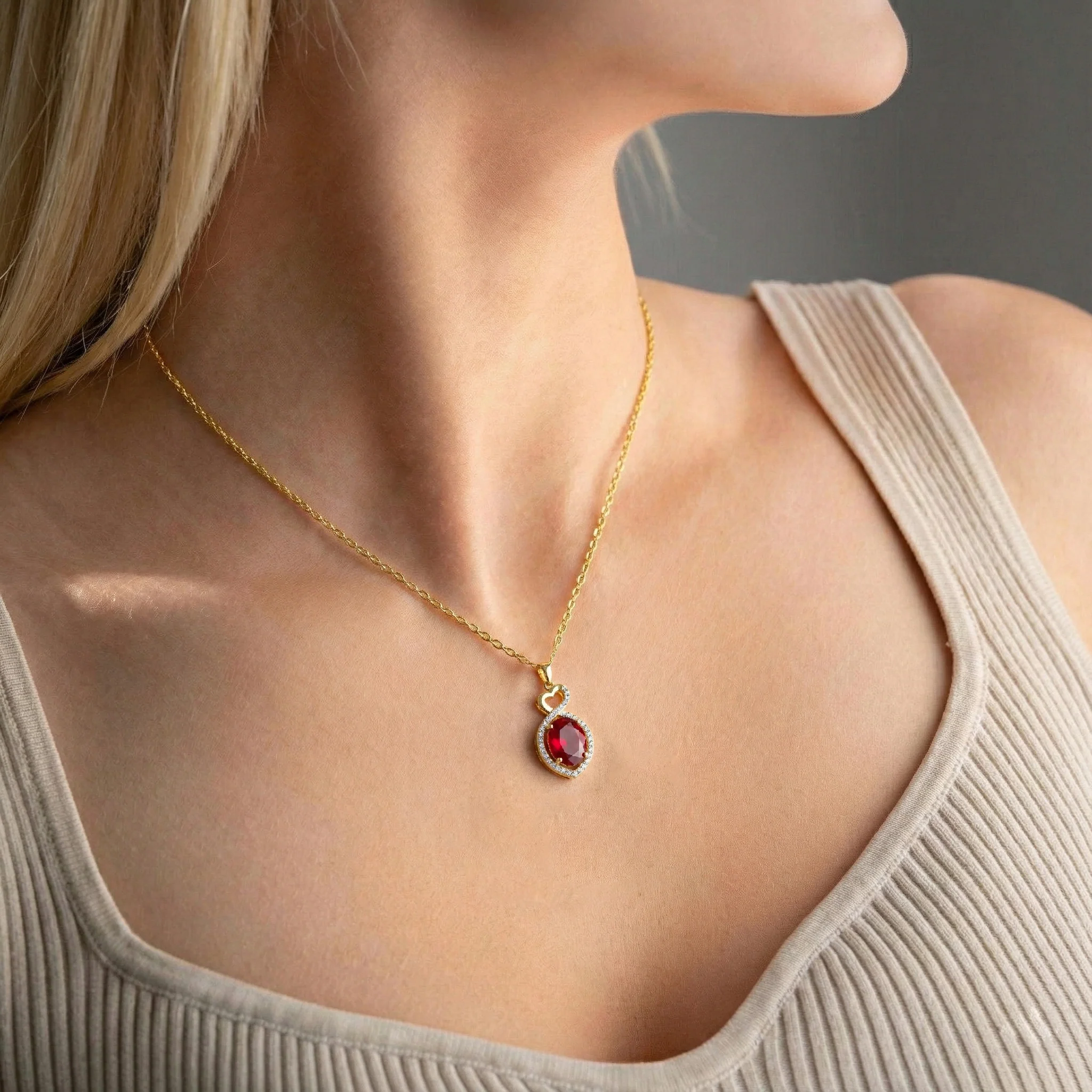 Ruby Oval Infinity Twist Heart Pendant Necklace in 925 Sterling Silver 1.2ct - Image 12