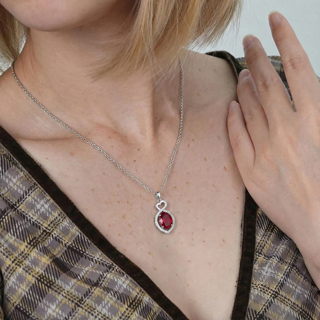 Ruby Oval Infinity Twist Heart Pendant Necklace in 925 Sterling Silver 1.2ct - Image 7