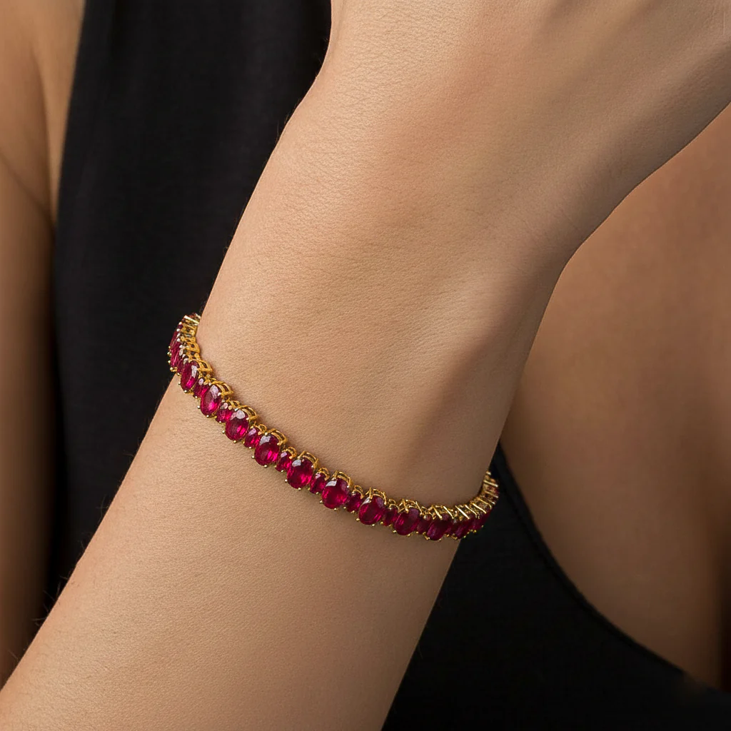 Ruby Oval Tennis Bracelet in 925 Sterling Silver 7x5 MM 34.50ct - Image 5
