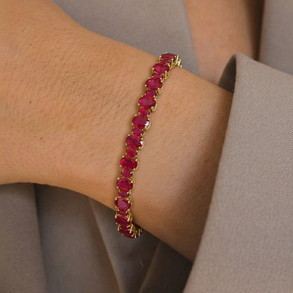 Ruby Oval Tennis Bracelet in 925 Sterling Silver 7x5 MM 34.50ct - Image 6