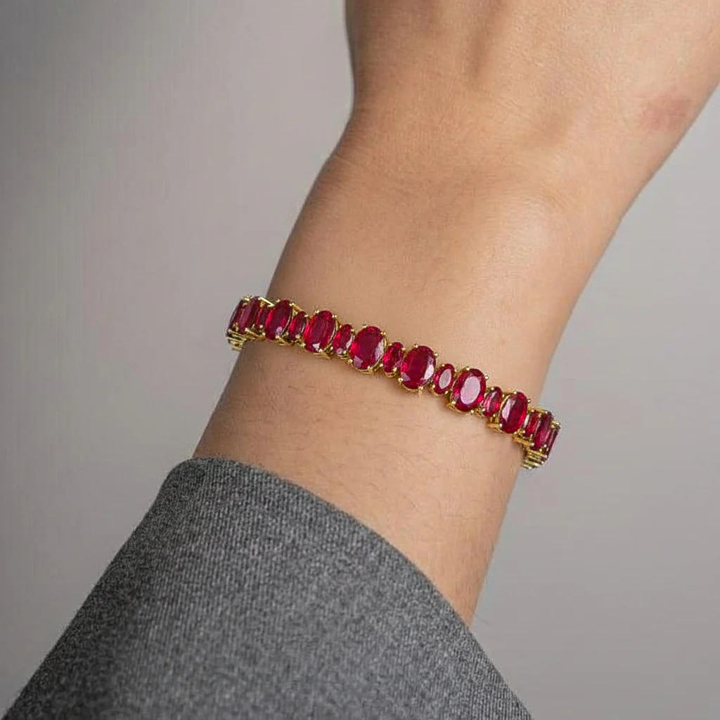 Ruby Oval Tennis Bracelet in 925 Sterling Silver 7x5 MM 34.50ct - Image 7