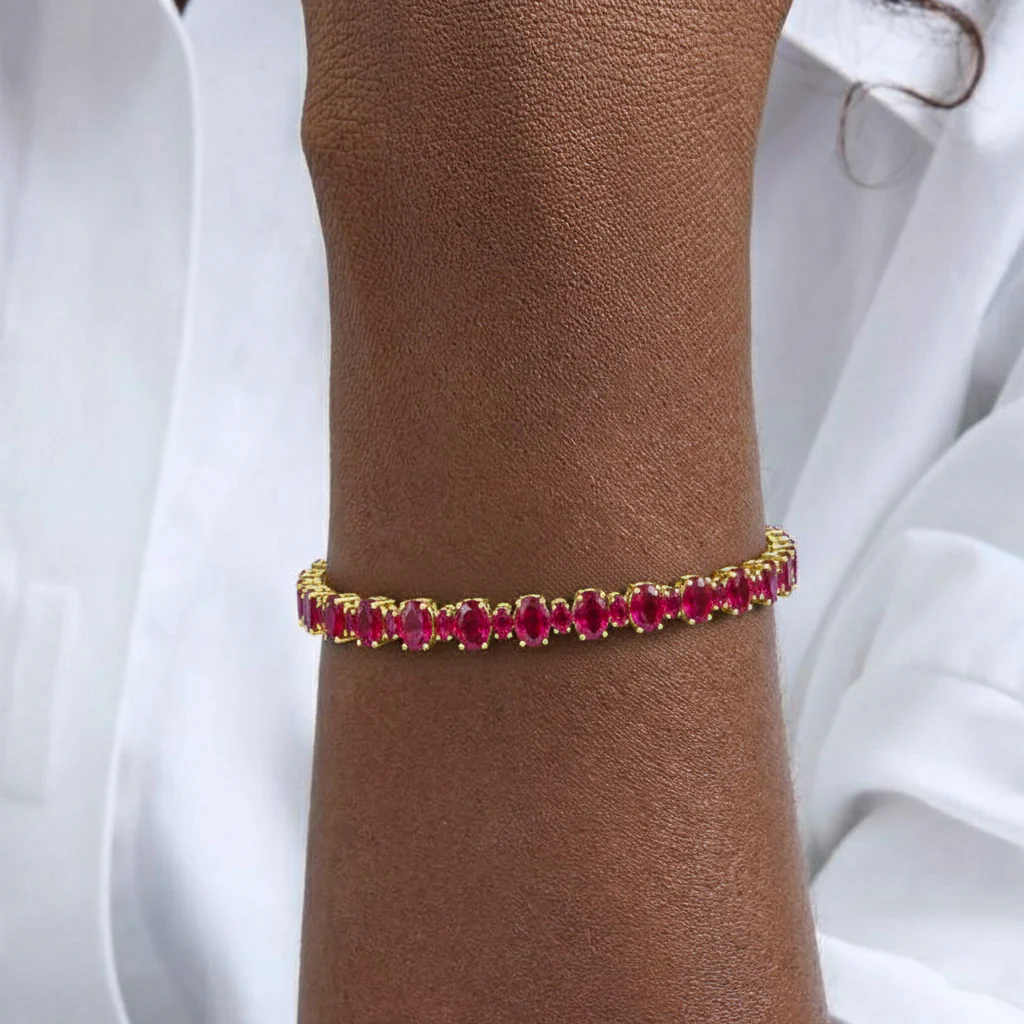 Ruby Oval Tennis Bracelet in 925 Sterling Silver 7x5 MM 34.50ct - Image 8