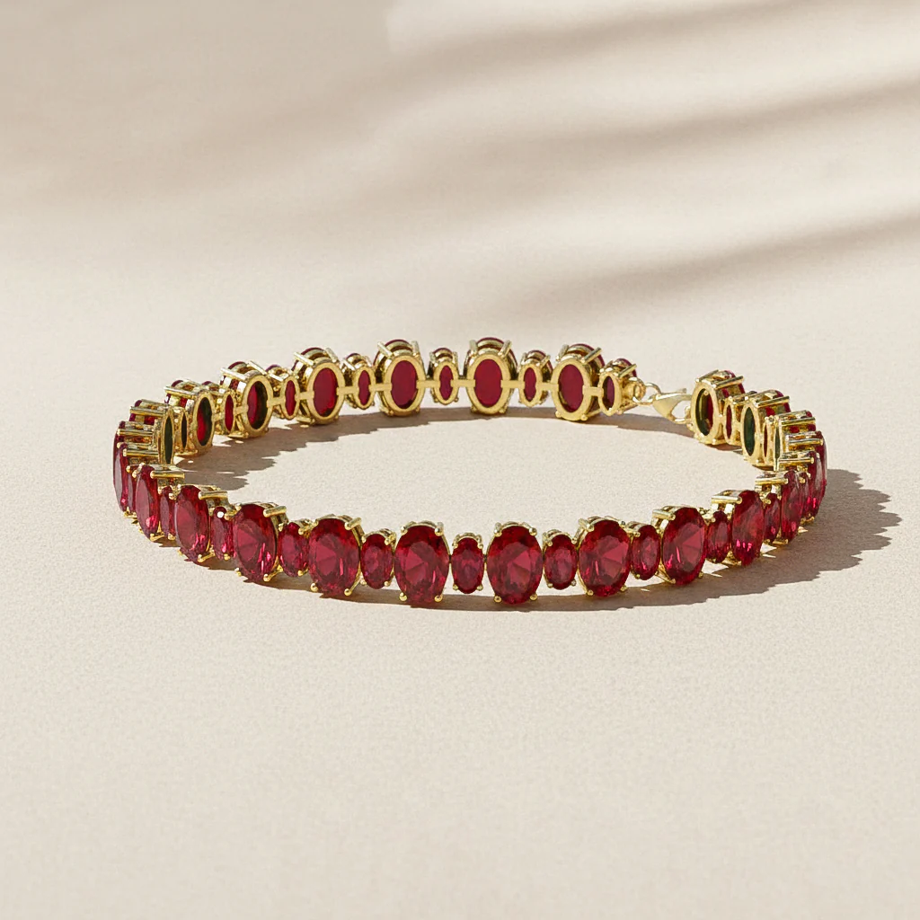 Ruby Oval Tennis Bracelet in 925 Sterling Silver 7x5 MM 34.50ct - Image 9