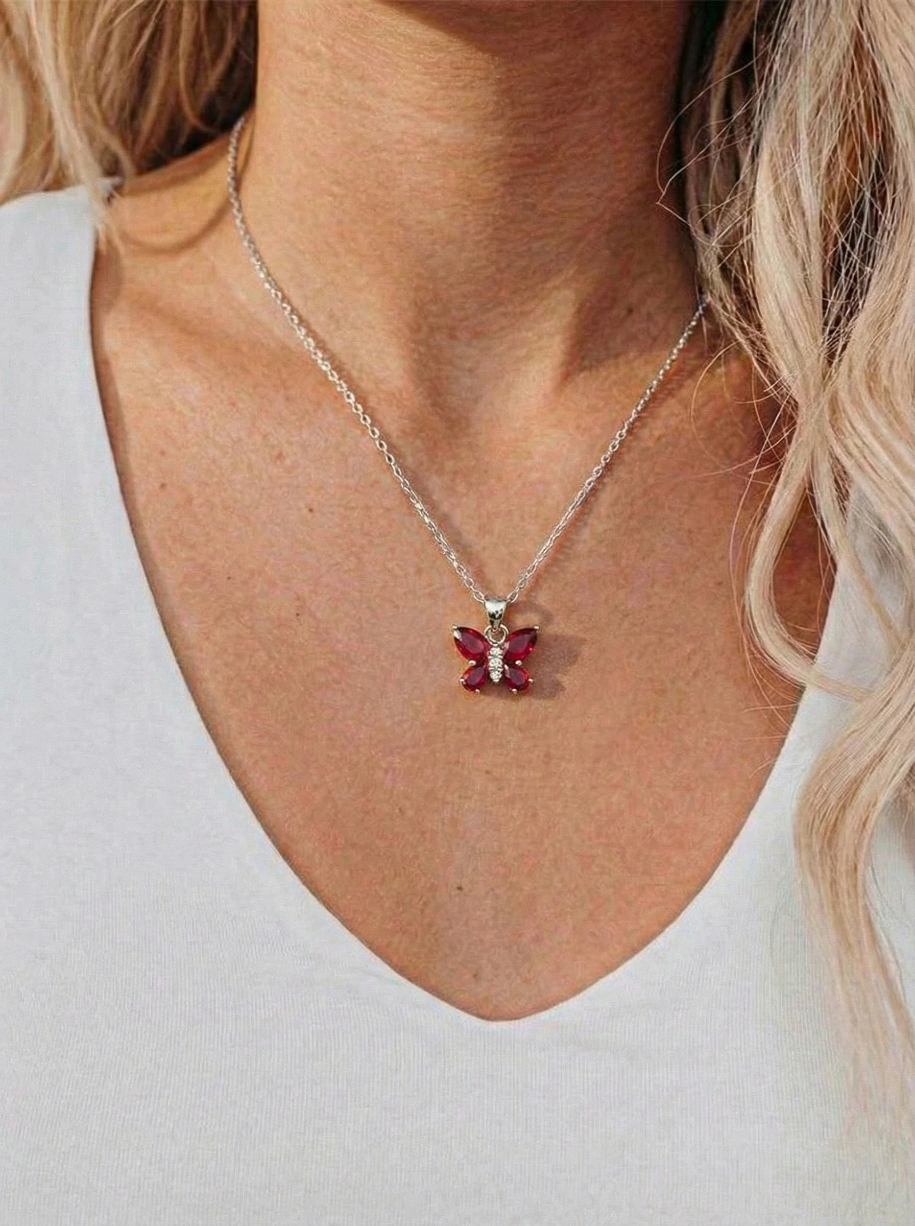 Ruby Pear Butterfly Pendant Necklace in 925 Sterling Silver 2ct - Image 3