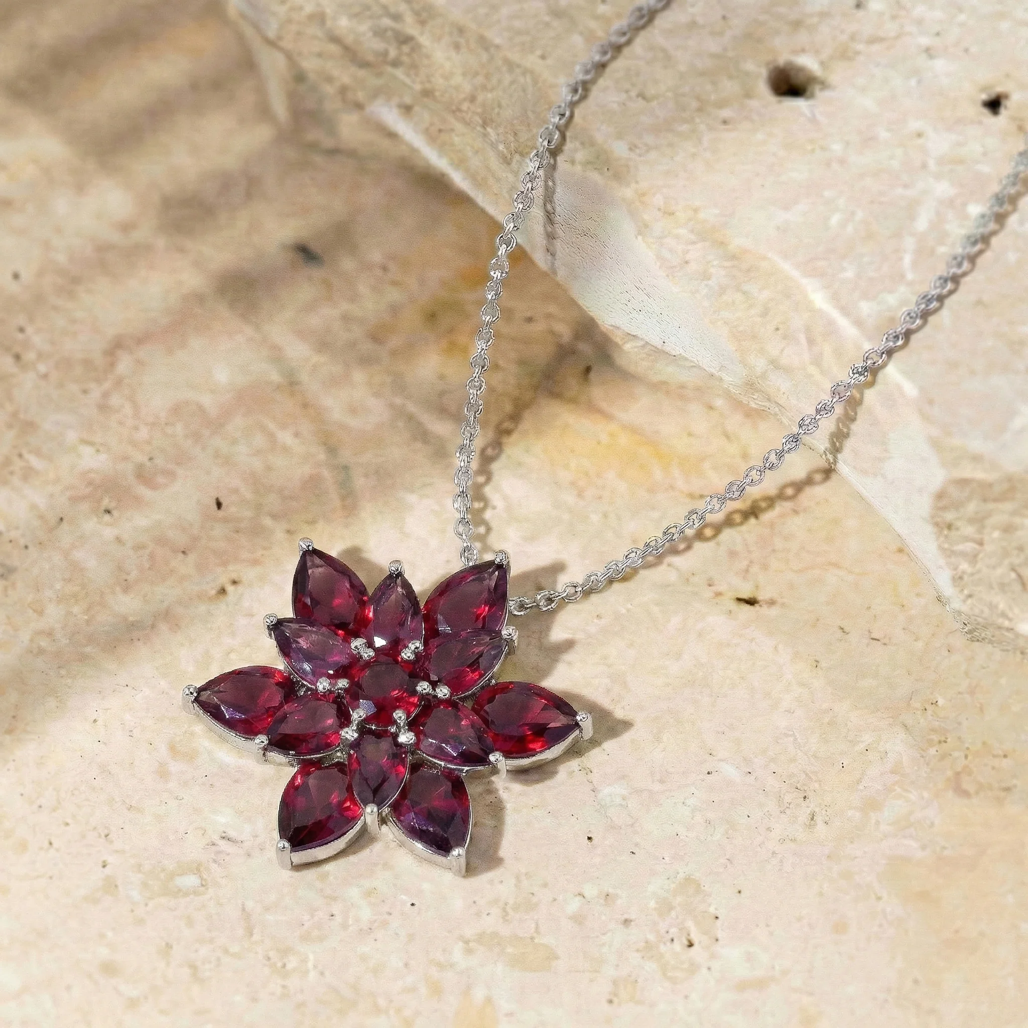 Ruby Pear Floral Pendant Necklace in 925 Sterling Silver 5.70ct - Image 6