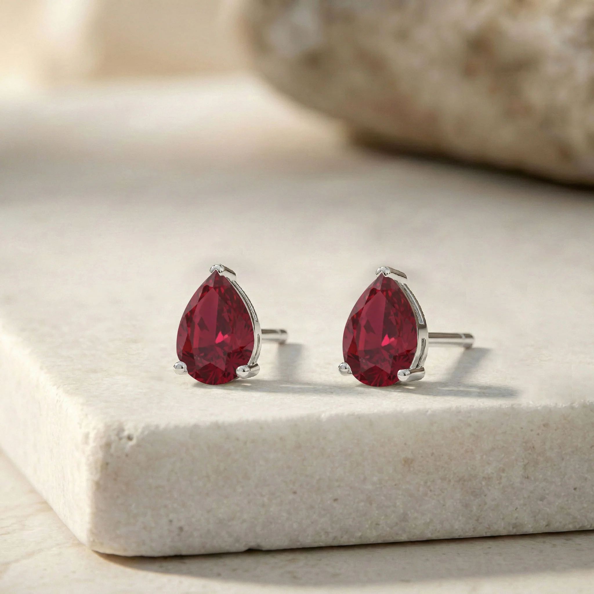 Ruby Pear Solitaire Stud Earring in 925 Sterling Silver 10X8 MM 5.35ct - Image 3