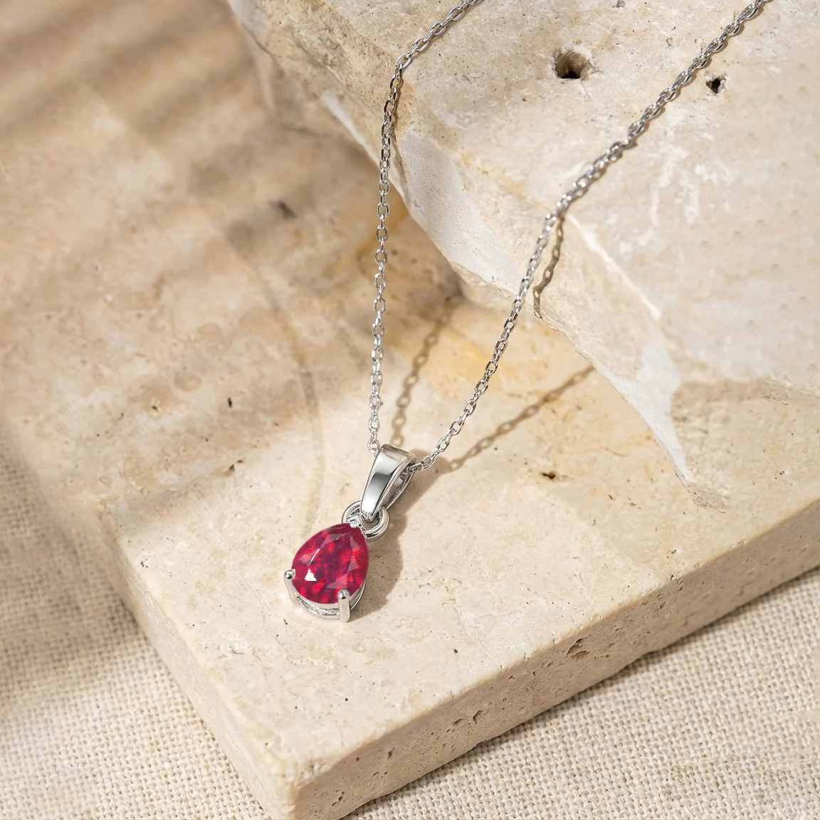 Ruby Pear Solitaire Teardrop Pendant Necklace in 925 Sterling Silver 9x7 MM 1.4ct - Image 2
