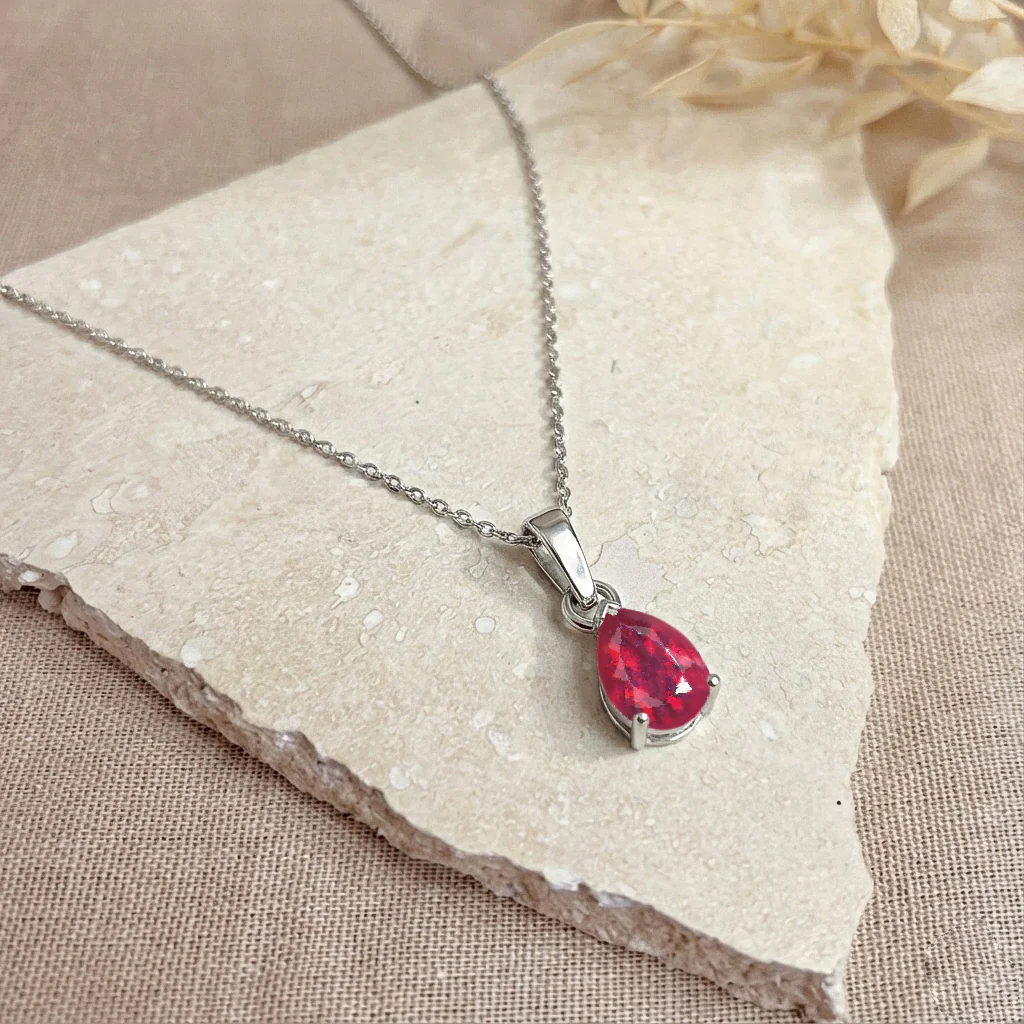 Ruby Pear Solitaire Teardrop Pendant Necklace in 925 Sterling Silver 9x7 MM 1.4ct - Image 4