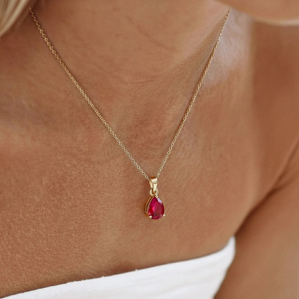 Ruby Pear Solitaire Teardrop Pendant Necklace in 925 Sterling Silver 9x7 MM 1.4ct - Image 9