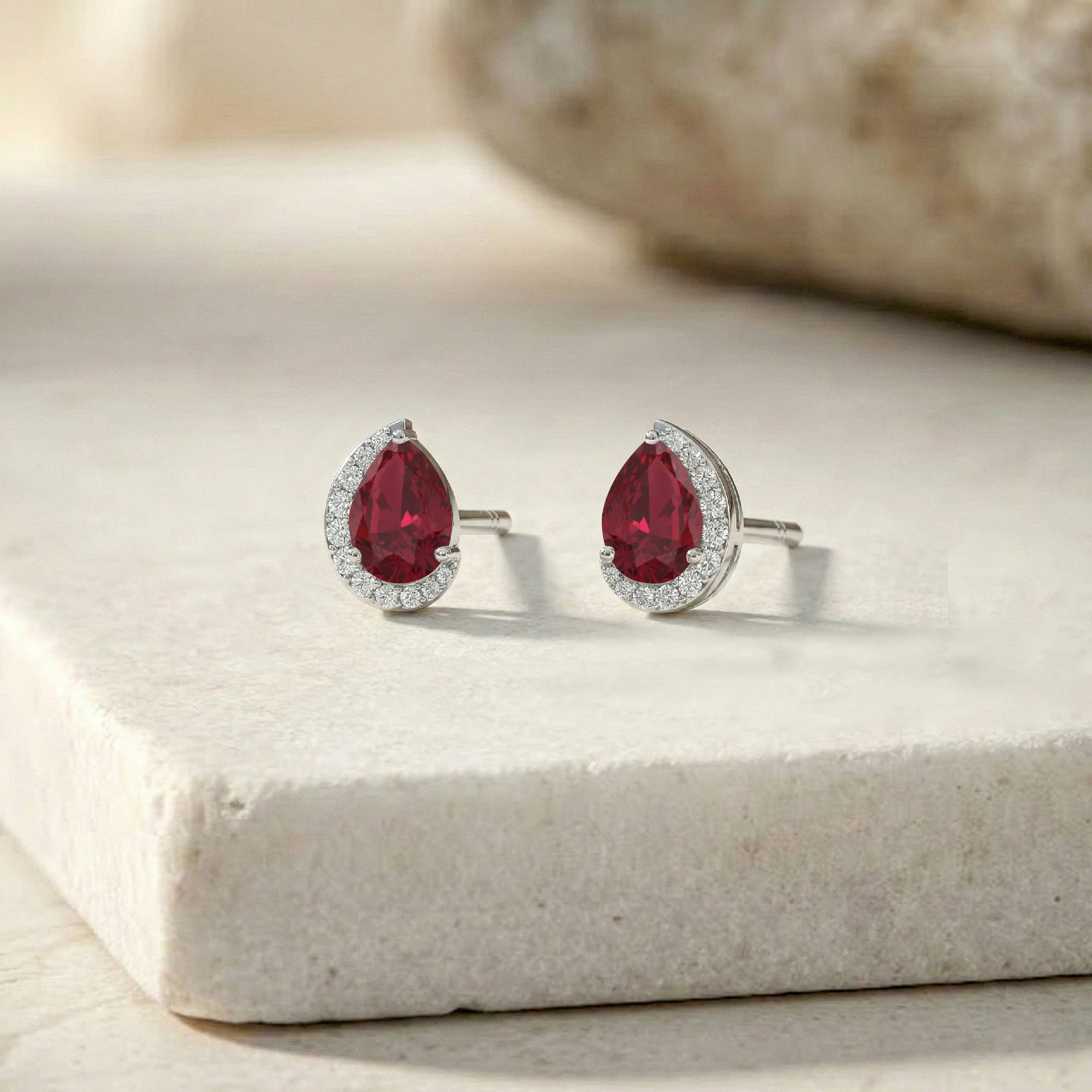 Ruby Pear Halo Stud Earrings in 925 Sterling Silver 1ct - Image 5