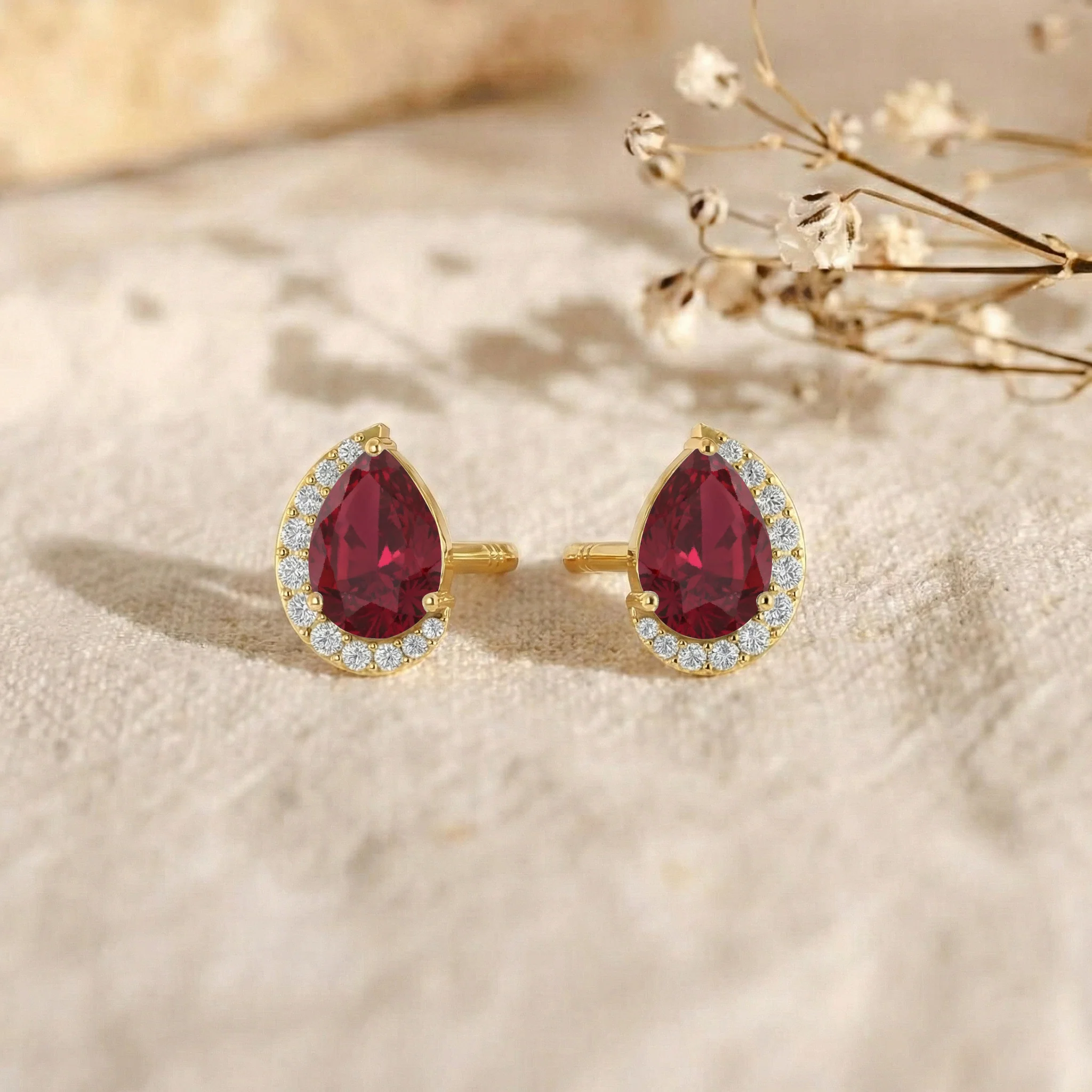 Ruby Pear Halo Stud Earrings in 925 Sterling Silver 1ct - Image 7