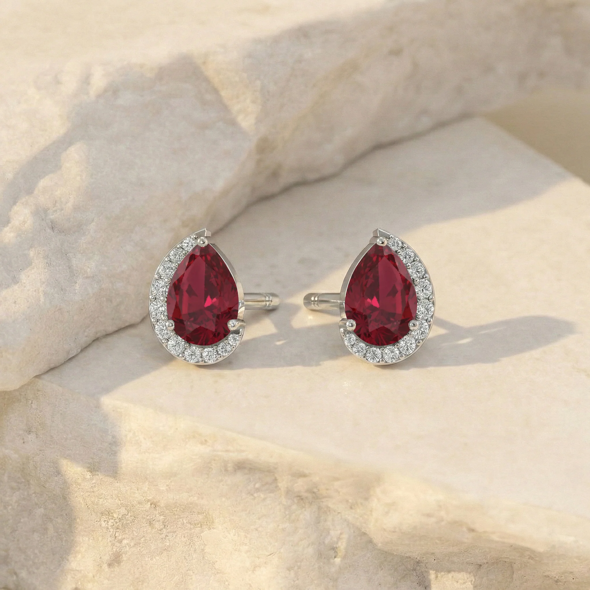 Ruby Pear Halo Stud Earrings in 925 Sterling Silver 1ct - Image 8