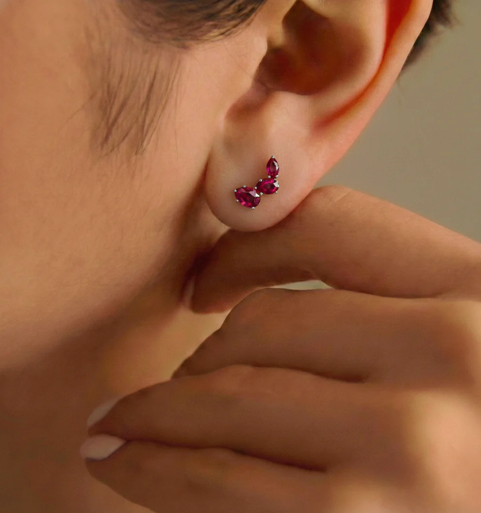 Ruby Pear Stud Earrings in 925 Sterling Silver 3.30ct - Image 3