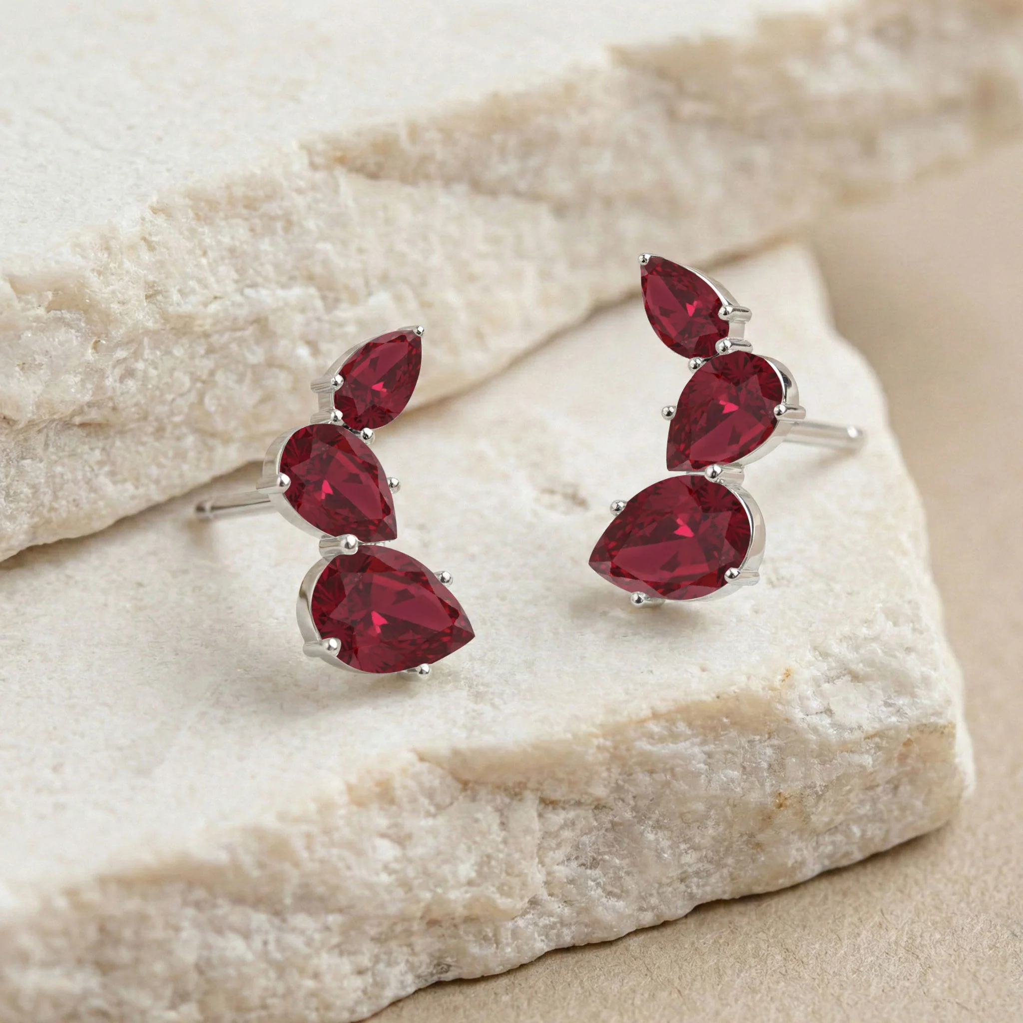 Ruby Pear Stud Earrings in 925 Sterling Silver 3.30ct - Image 5