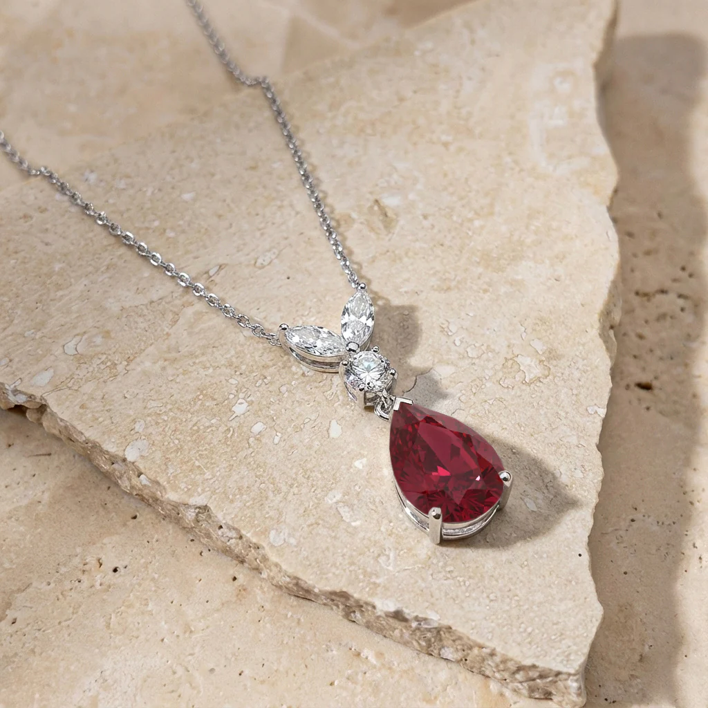 Ruby Pear Teardrop Pendant Necklace in 925 Sterling Silver 1.7ct - Image 3