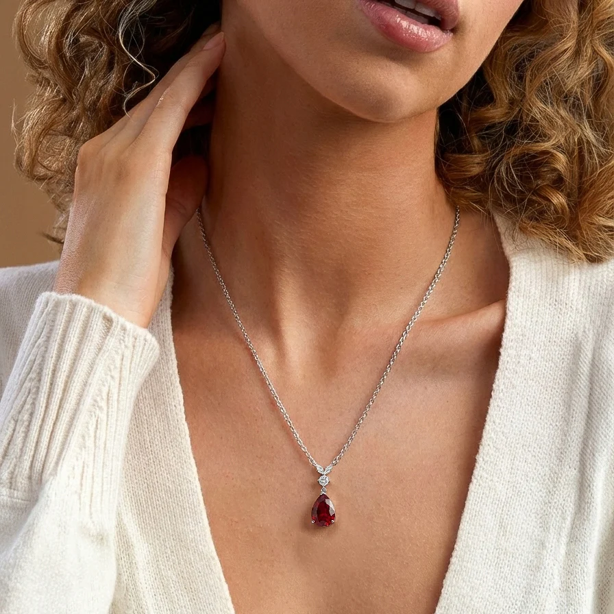 Ruby Pear Teardrop Pendant Necklace in 925 Sterling Silver 1.7ct - Image 4