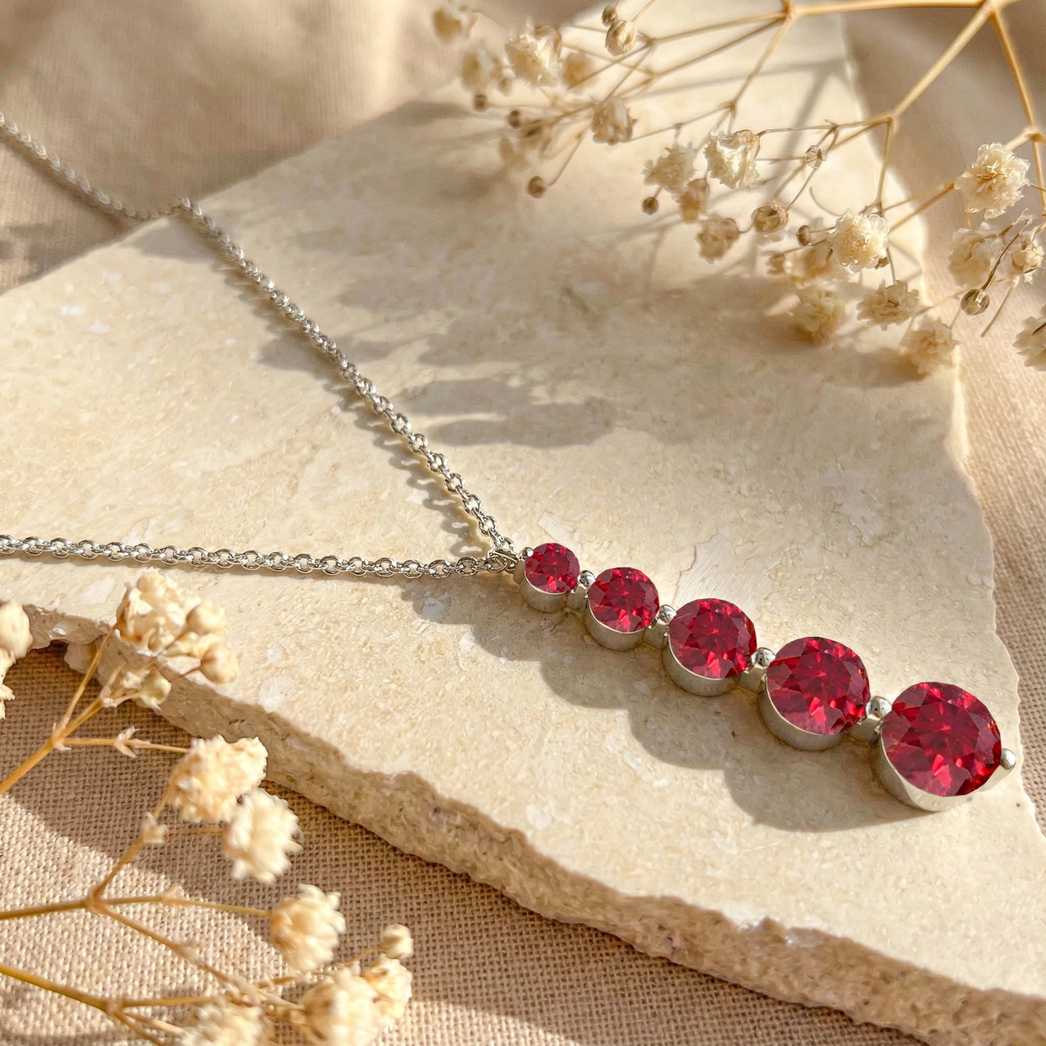 Ruby Round 5 Stone Bar Pendant Necklace in 925 Sterling Silver 3.90ct - Image 2