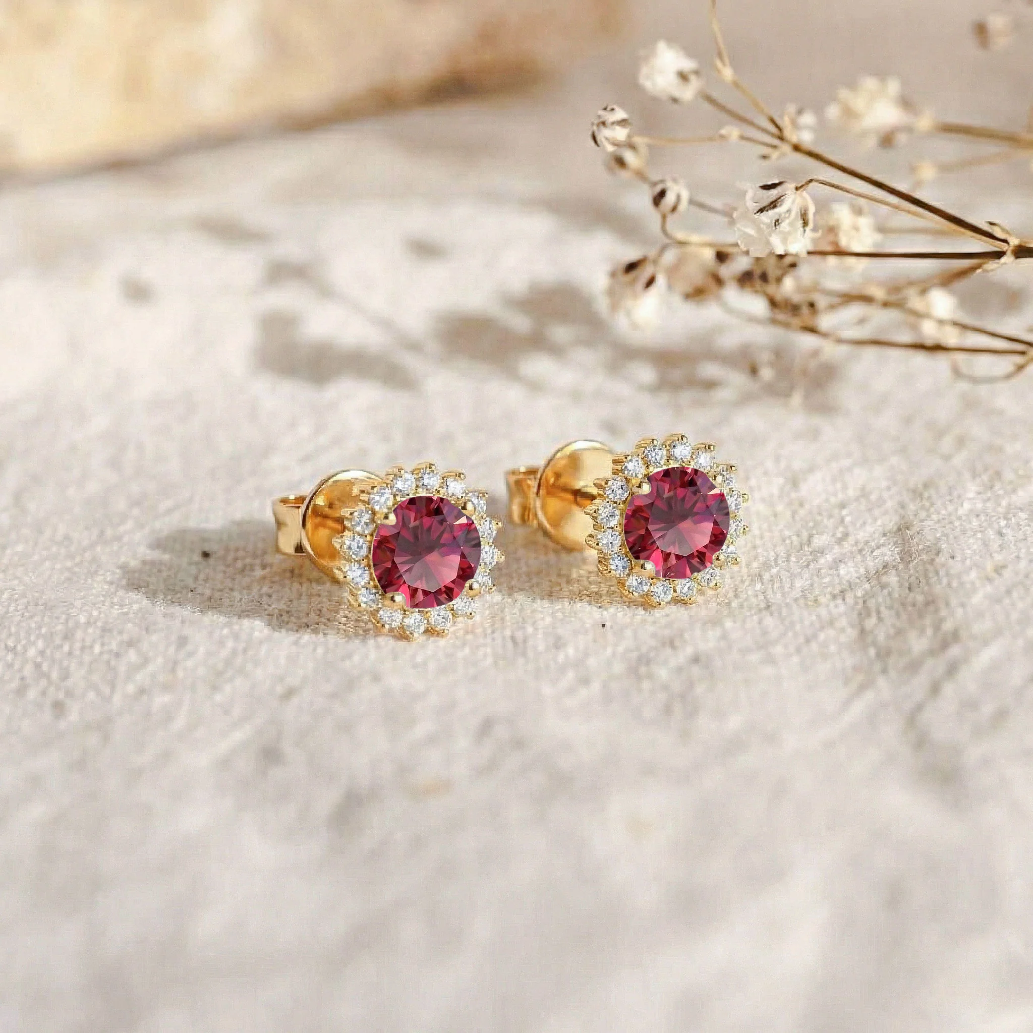 Ruby Round Halo Stud Earrings in 925 Sterling Silver 5 MM 1.3ct - Image 12