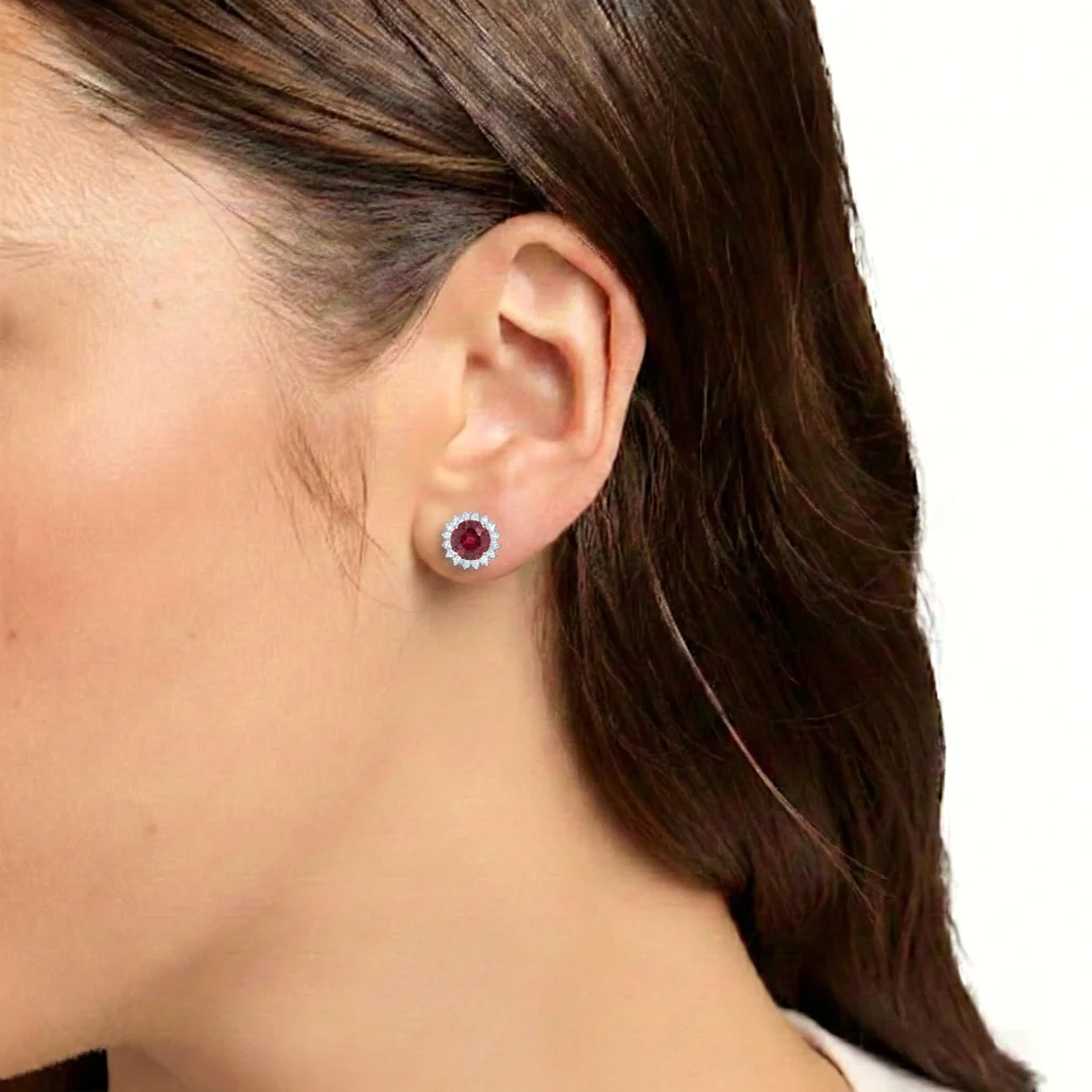 Ruby Round Halo Stud Earrings in 925 Sterling Silver 5 MM 1.3ct - Image 3