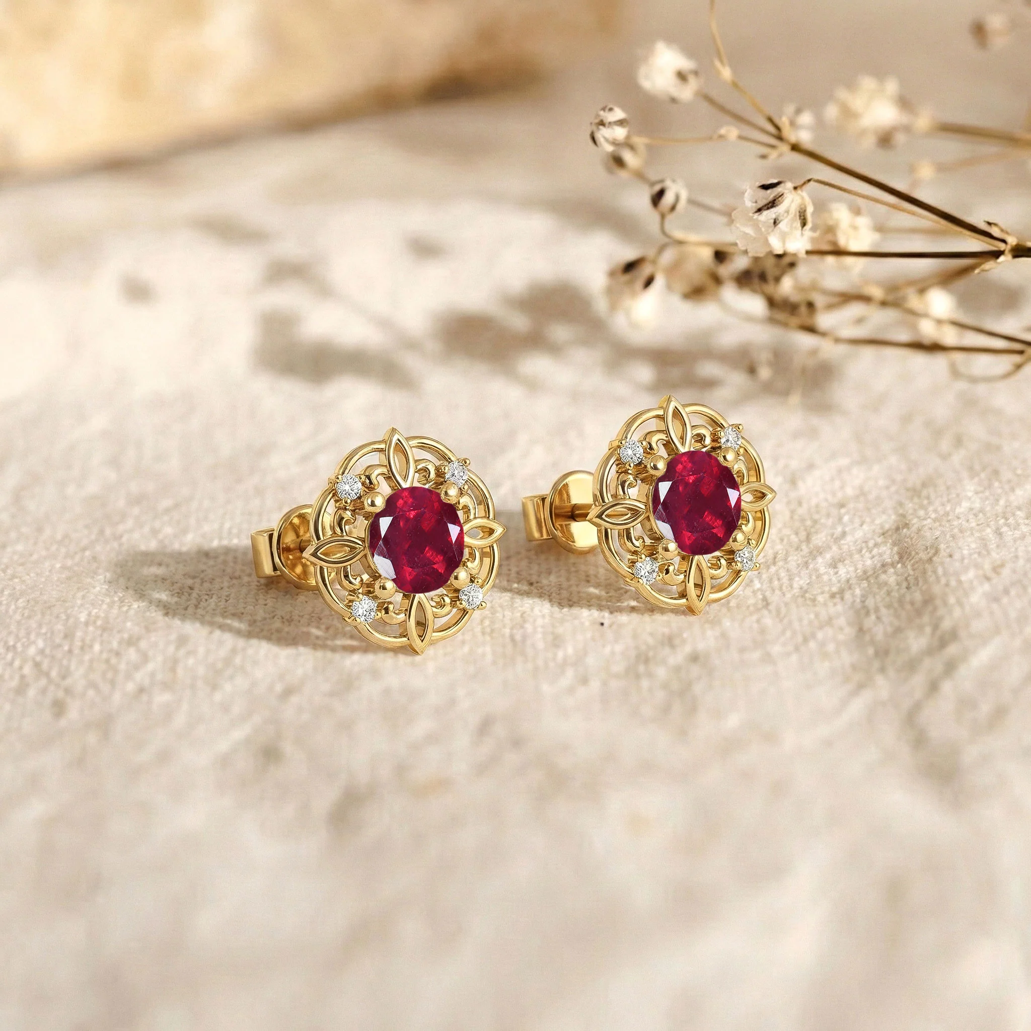 Ruby Round Halo Stud Earrings in 925 Sterling Silver 5MM 1.30ct - Image 10