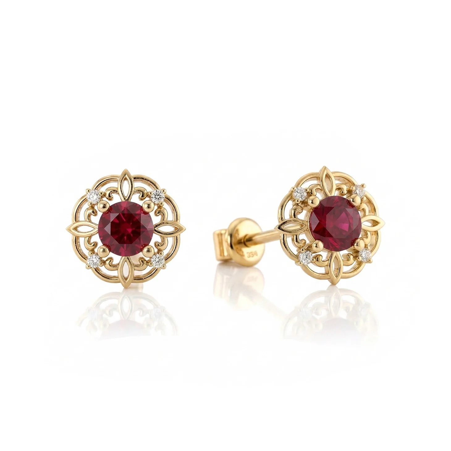 Ruby Round Halo Stud Earrings in 925 Sterling Silver 5MM 1.30ct - Image 8