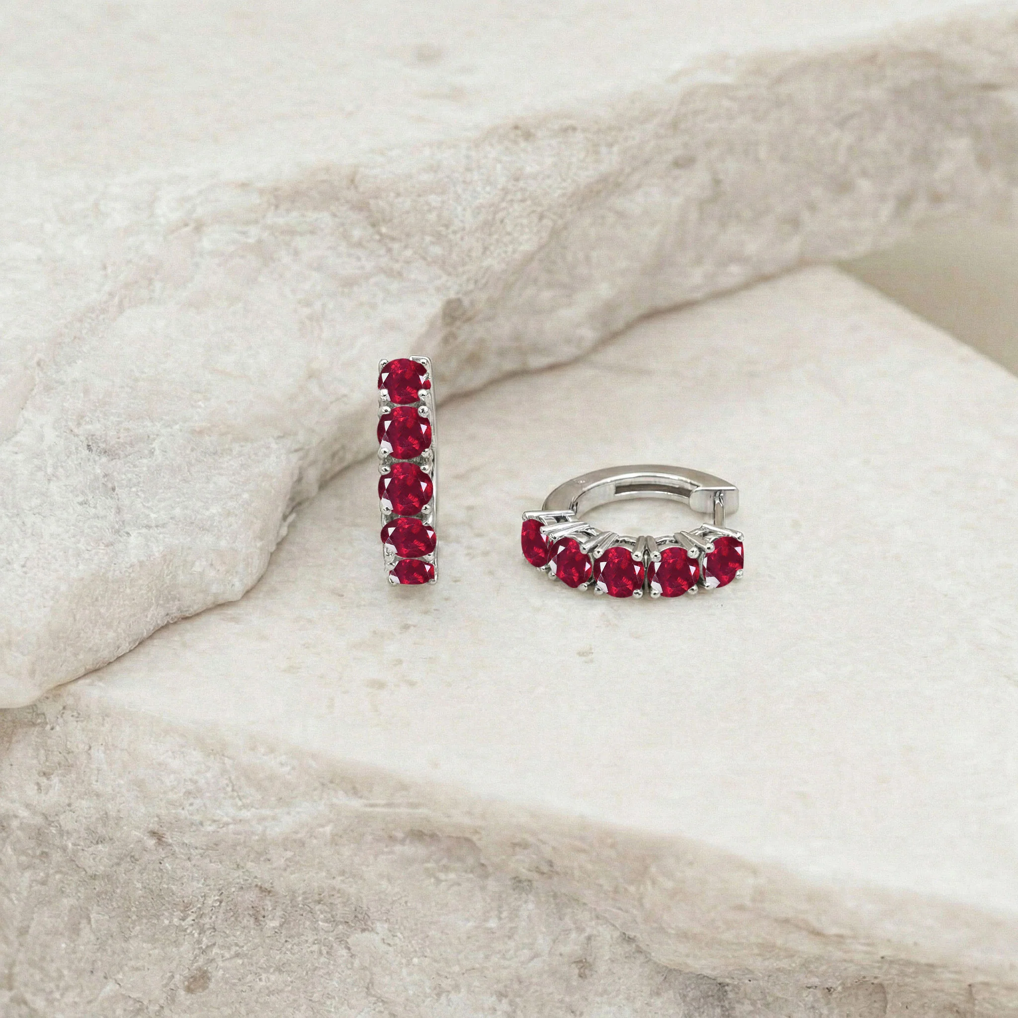 Ruby Round Hoop Earrings in 925 Sterling Silver 3MM 3ct - Image 4