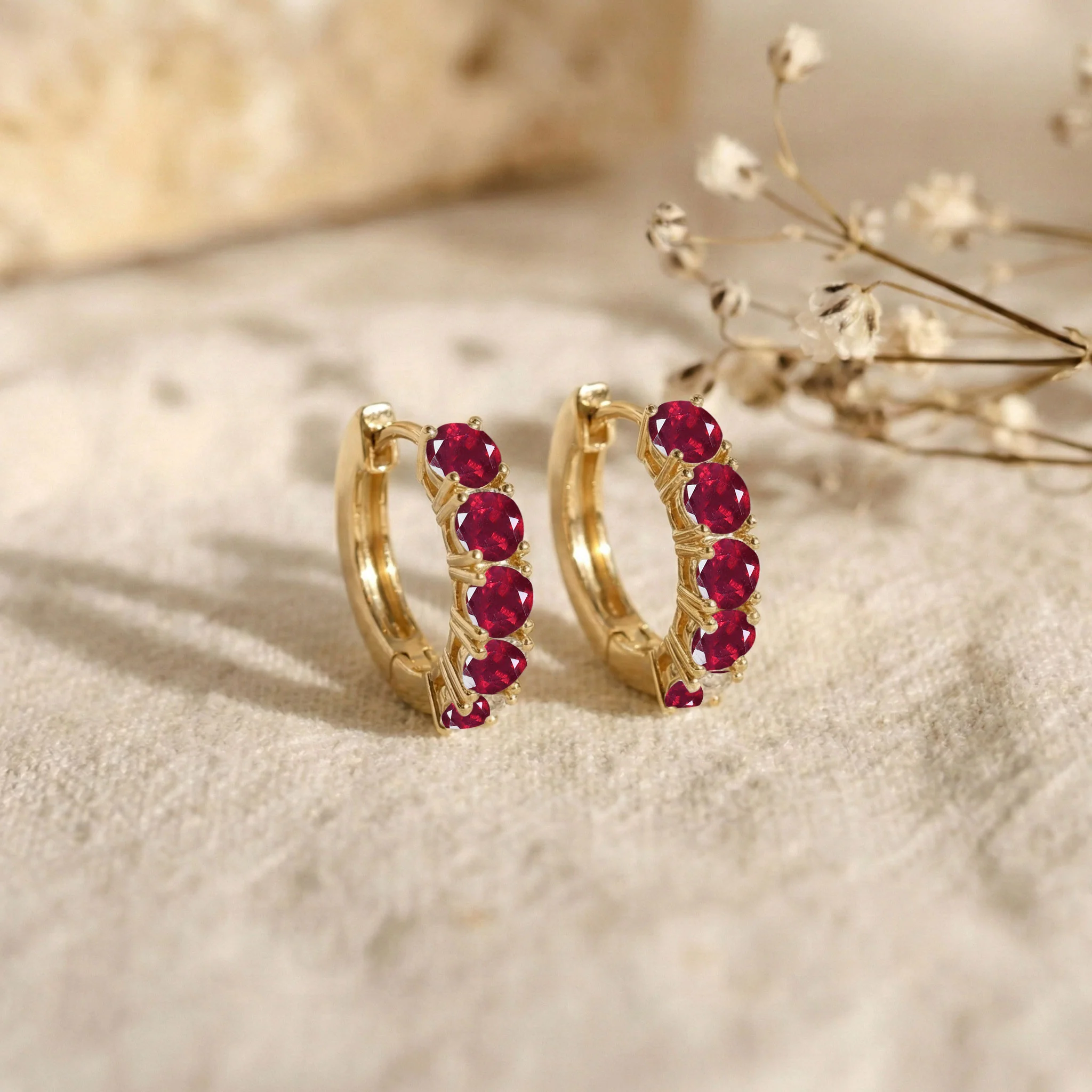 Ruby Round Hoop Earrings in 925 Sterling Silver 3MM 3ct - Image 9