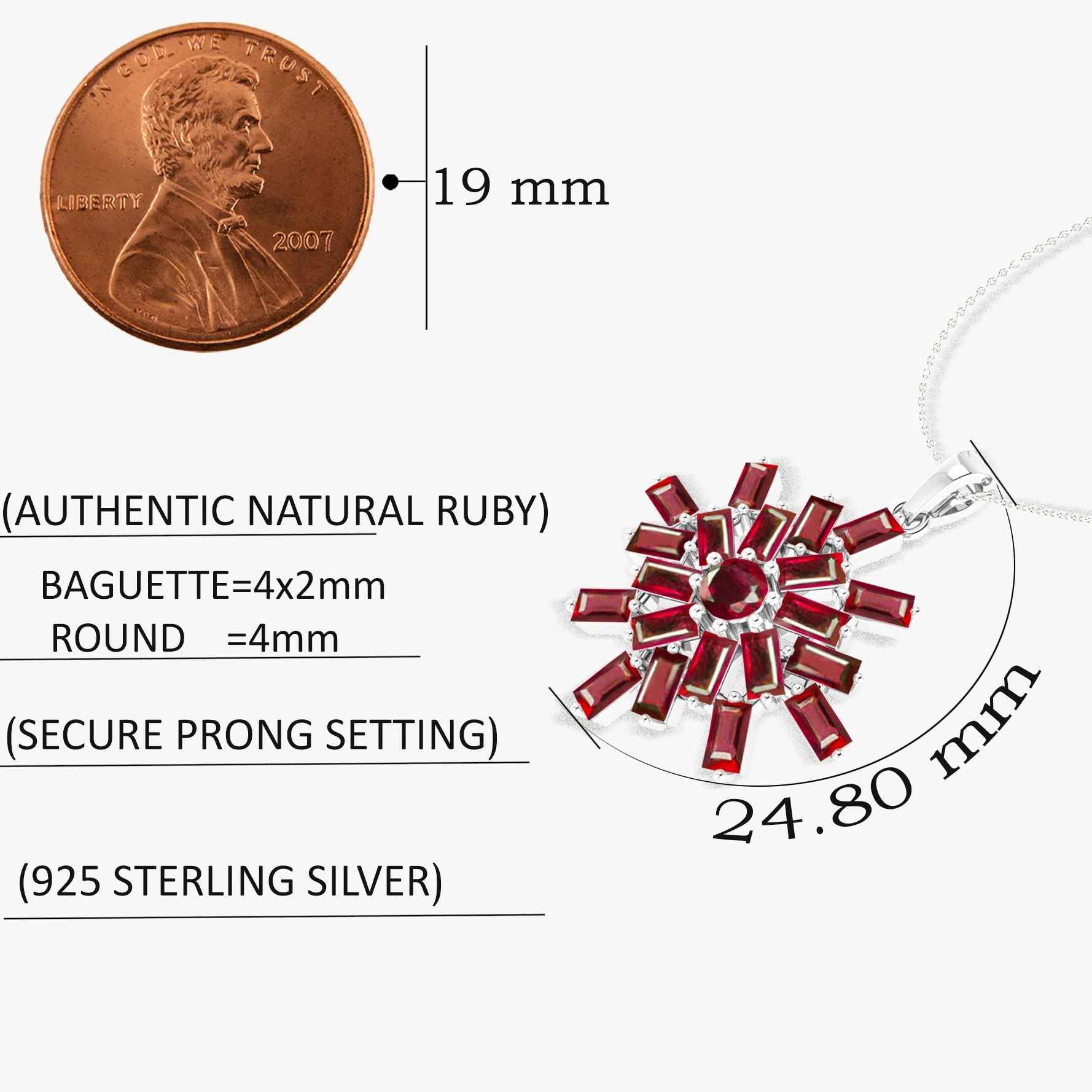 Ruby Snowflake Pendant Necklace in 925 Sterling Silver 6.5ct - Image 3