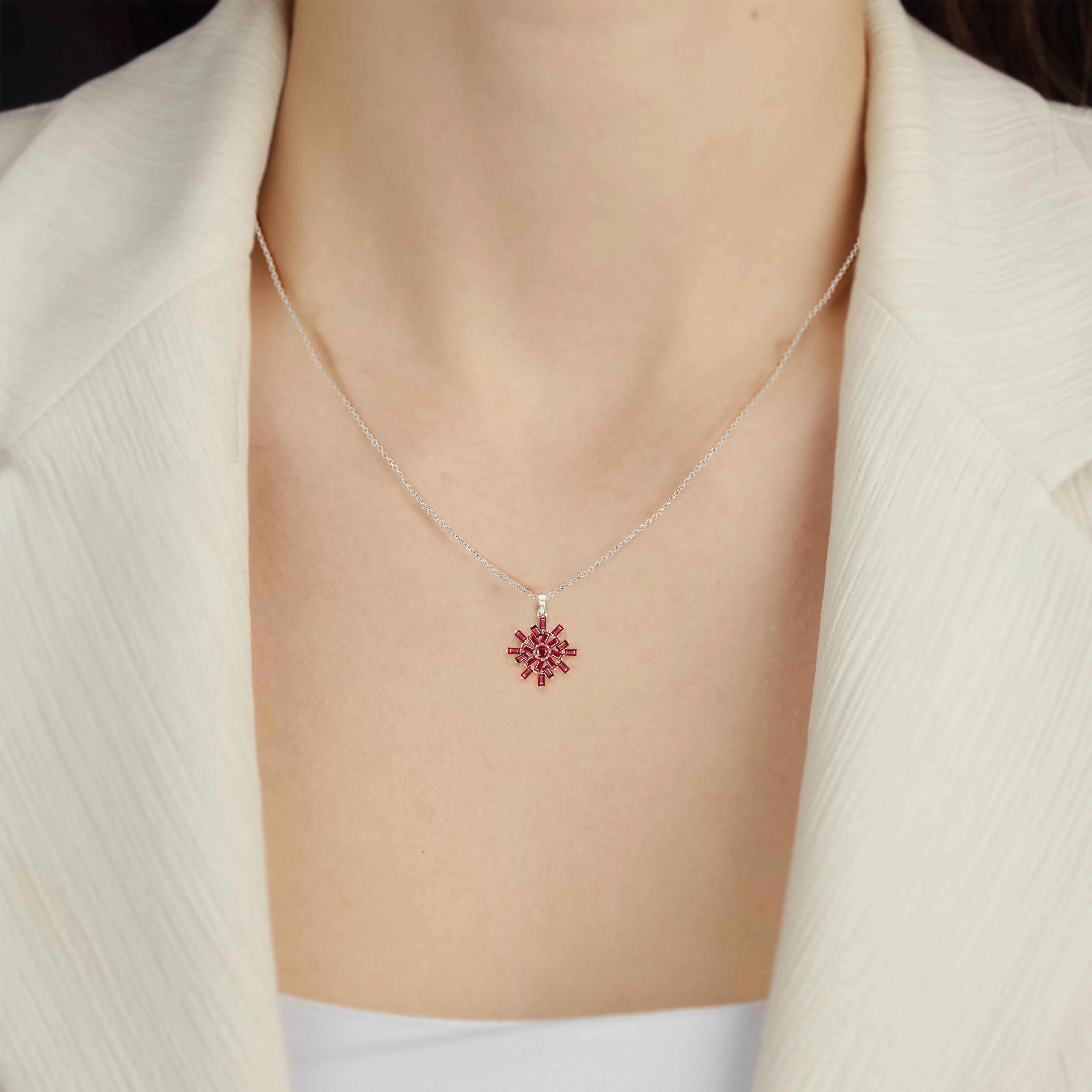 Ruby Snowflake Pendant Necklace in 925 Sterling Silver 6.5ct - Image 6