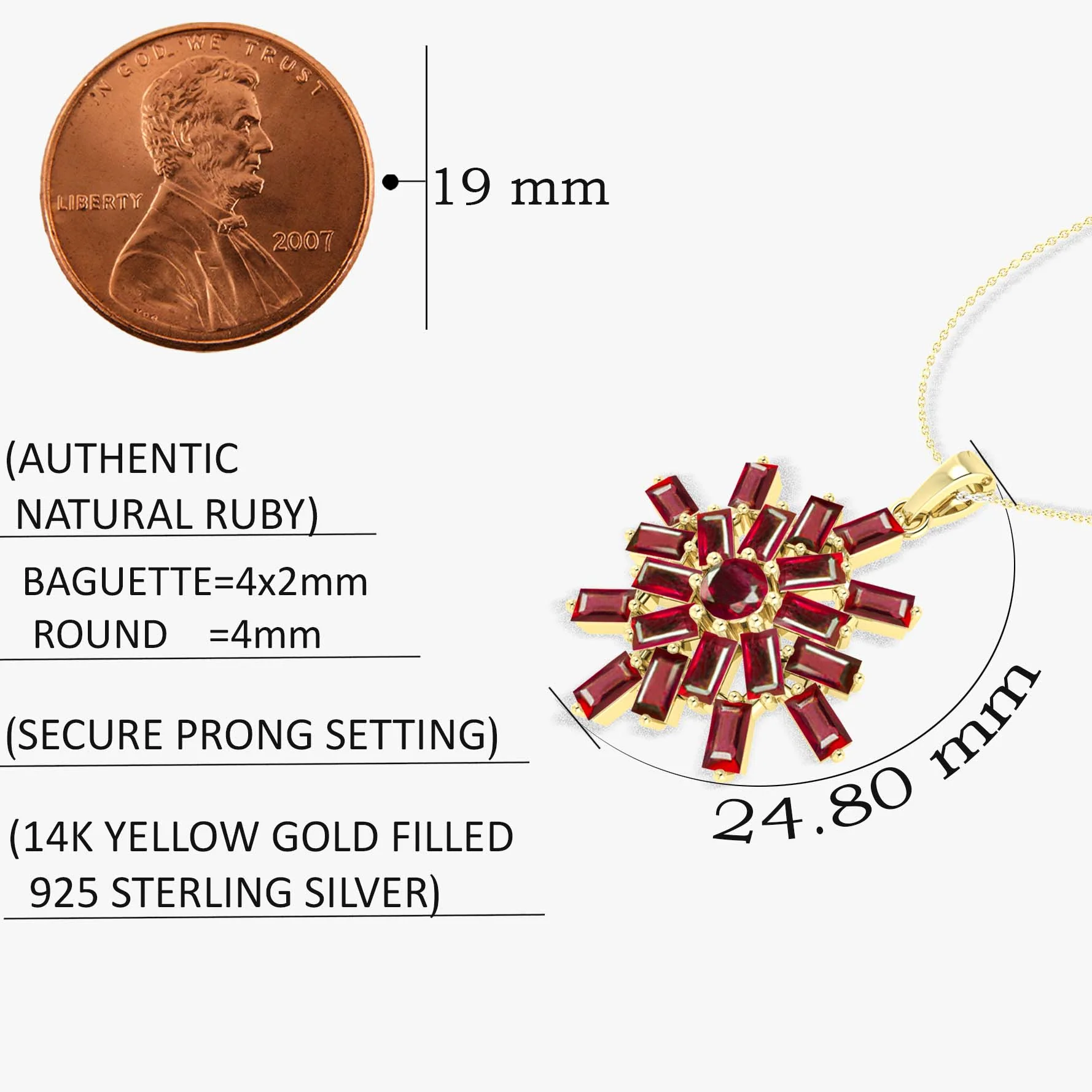 Ruby Snowflake Pendant Necklace in 925 Sterling Silver 6.5ct - Image 8