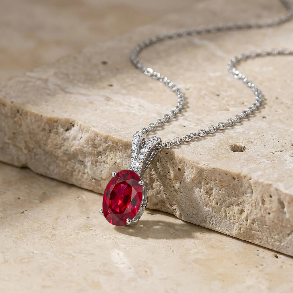 Ruby Solitaire Pendant Necklace in 925 Sterling Silver 1.2ct - Image 3