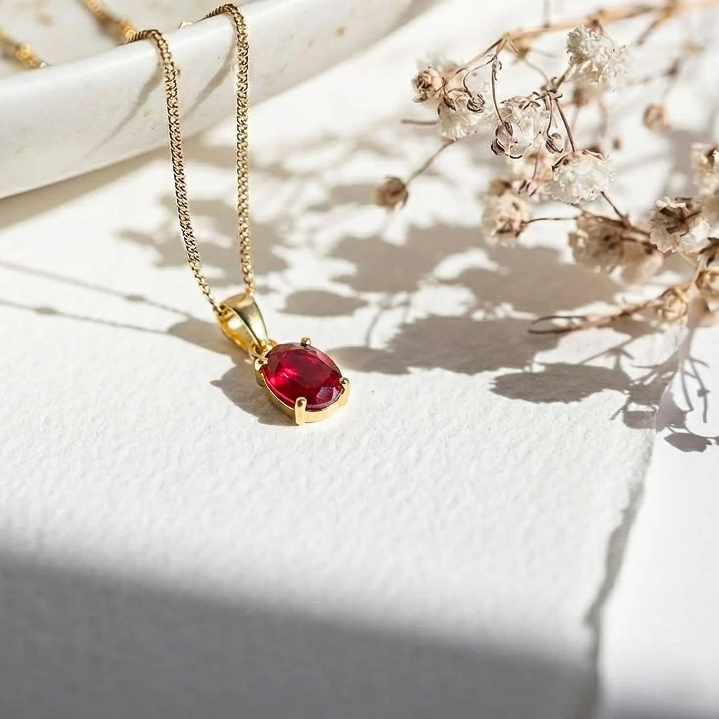 Ruby Solitaire Pendant Necklace in 925 Sterling Silver 9x7 MM 1.4ct - Image 26