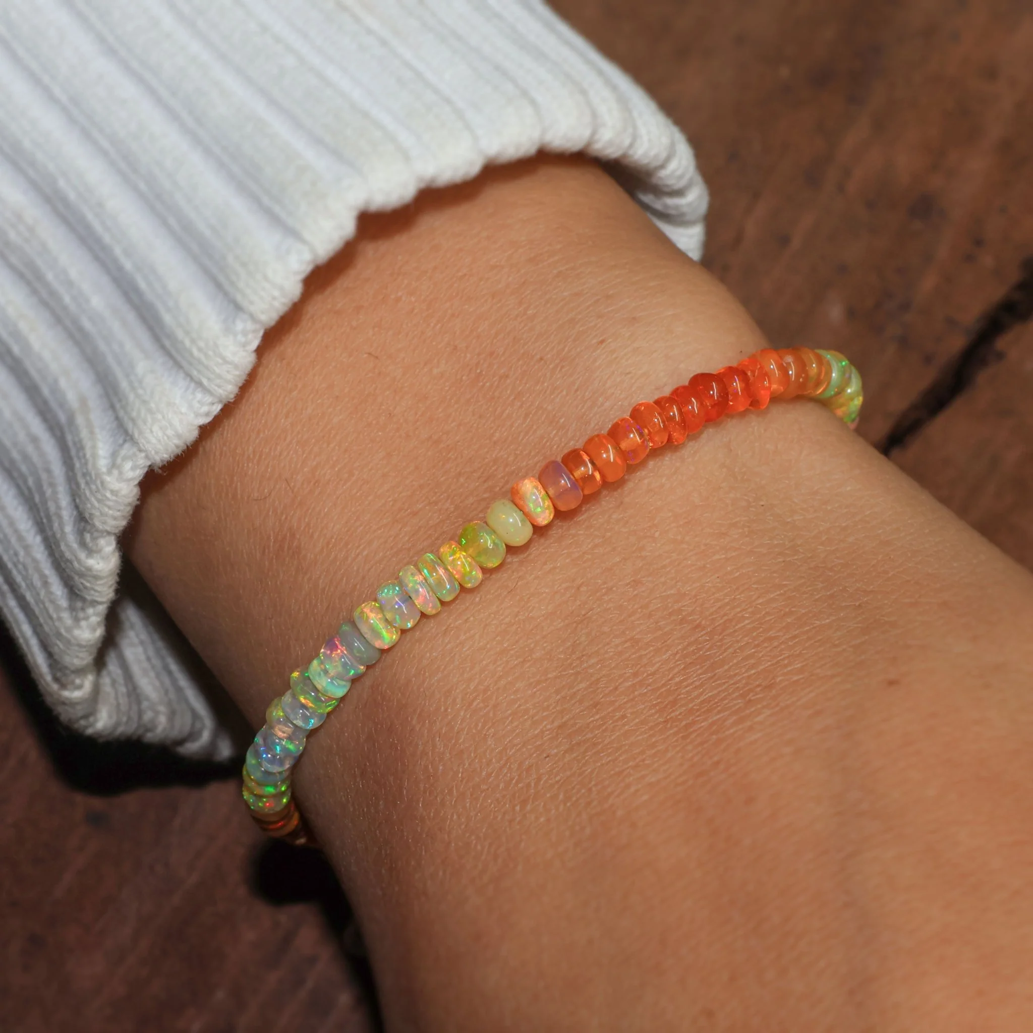 Shaded Plain Beaded Bracelet 4-5MM Natural Orange Opal - Image 2