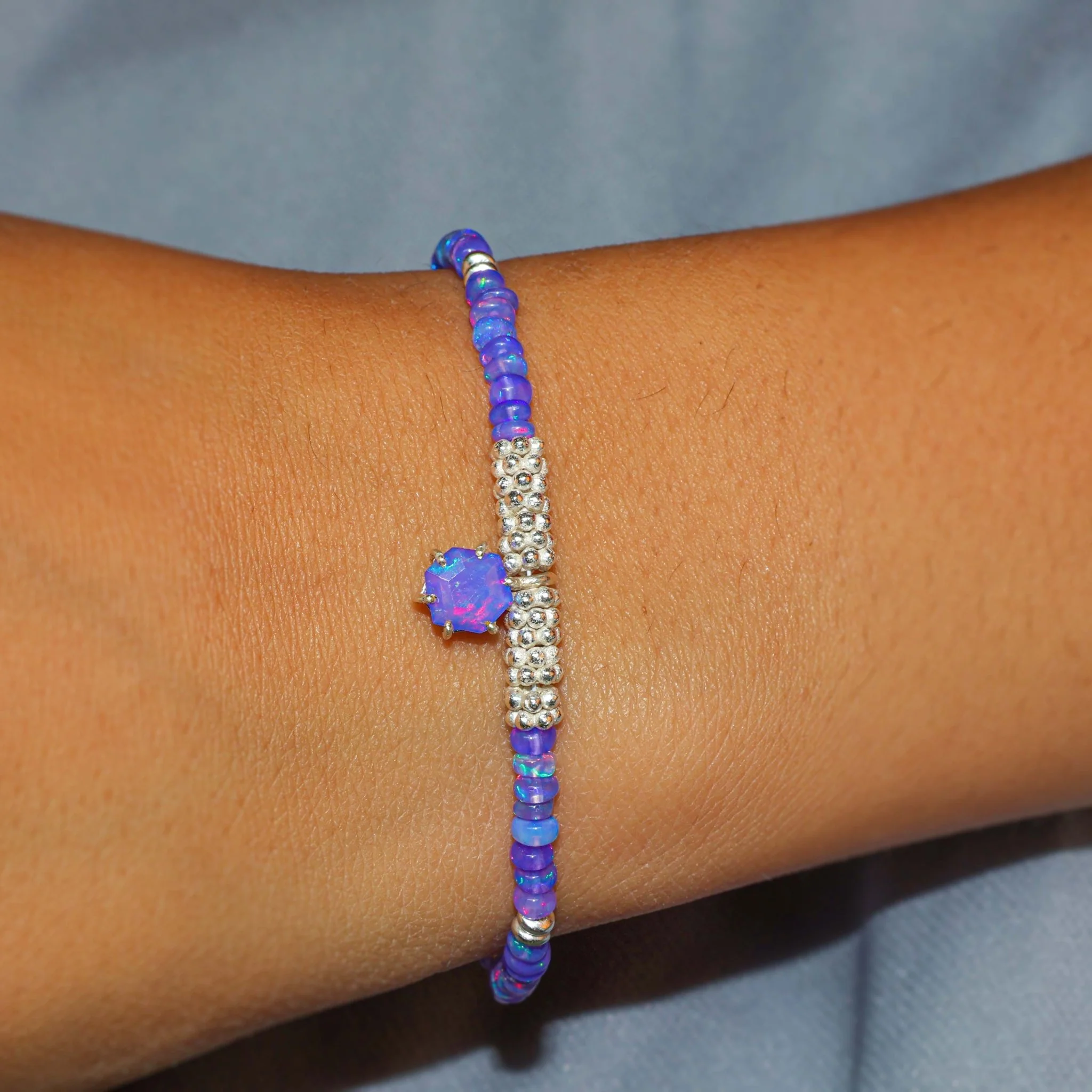 Silver Charm Bracelet Natural Lavender Opal - Image 2