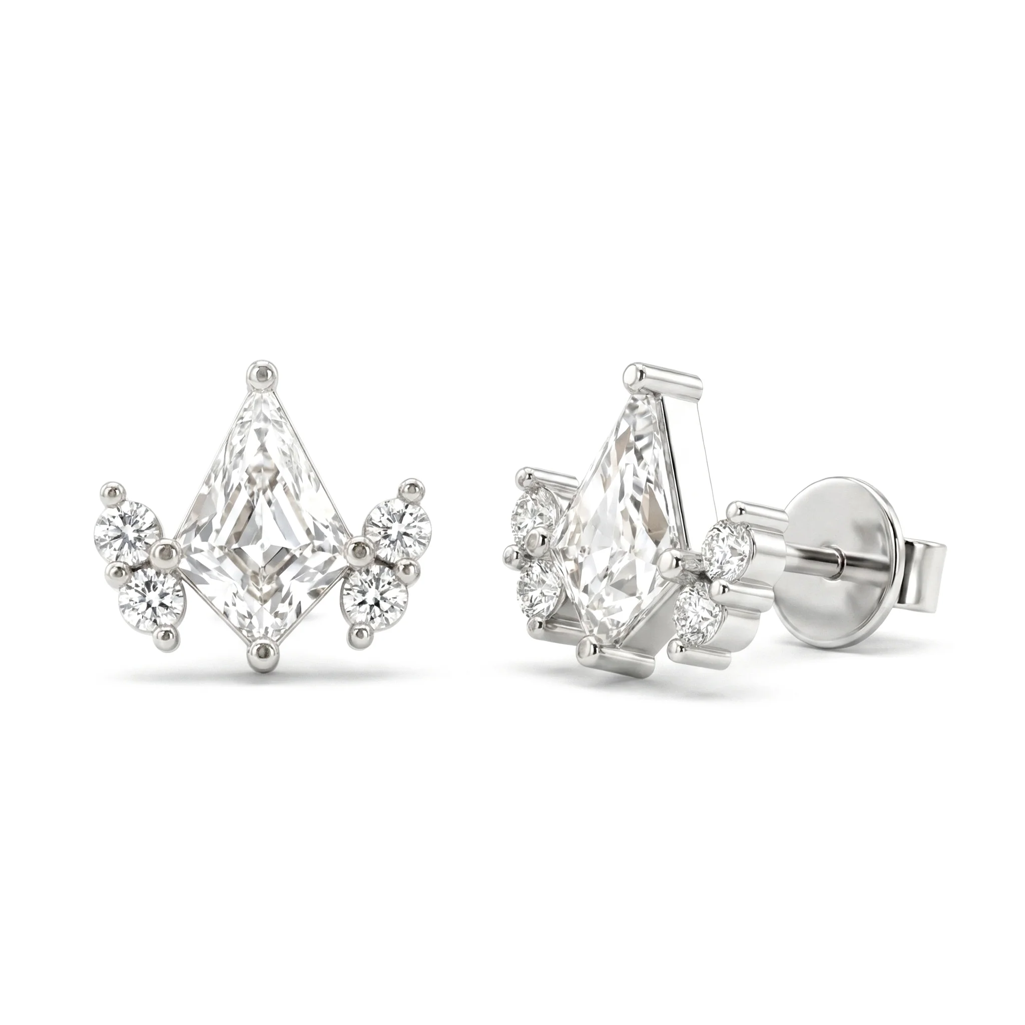 Simulated Diamond Kite Stud Earrings in 925 Sterling Silver 6x4 MM 1ct