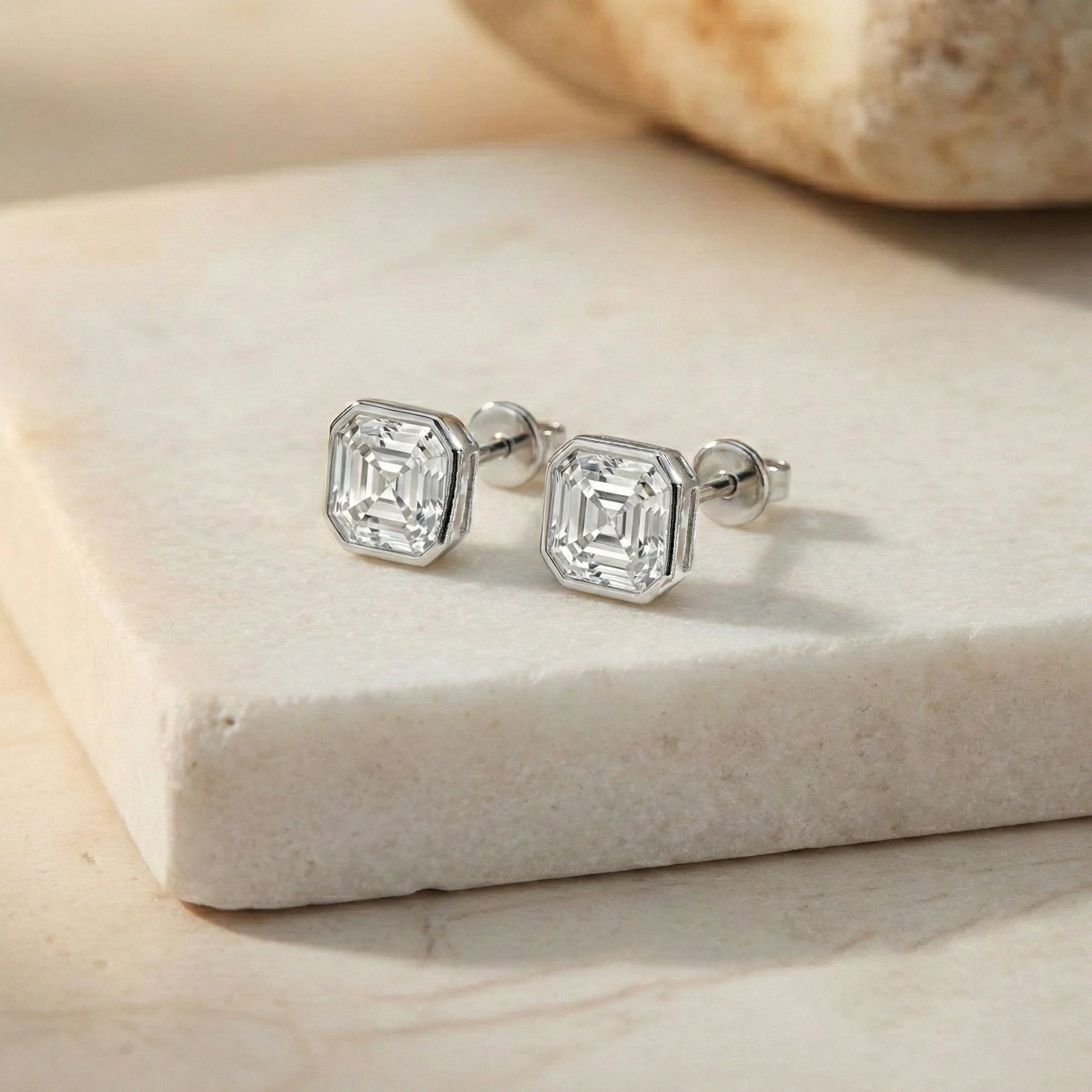 Simulated Diamond Octagon Stud Earring in 925 Sterling Silver 6MM 2ct. - Image 4