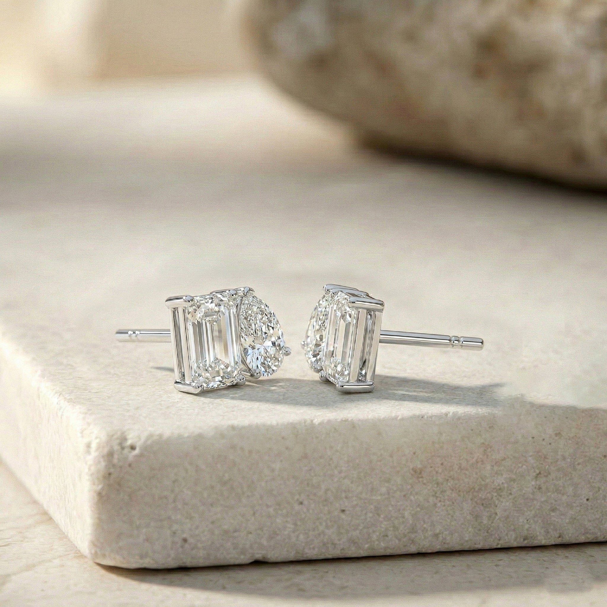 Simulated Diamond Pear and Octagon Stud Earrings in 925 Sterling Silver 6*4MM 2ct - Image 2
