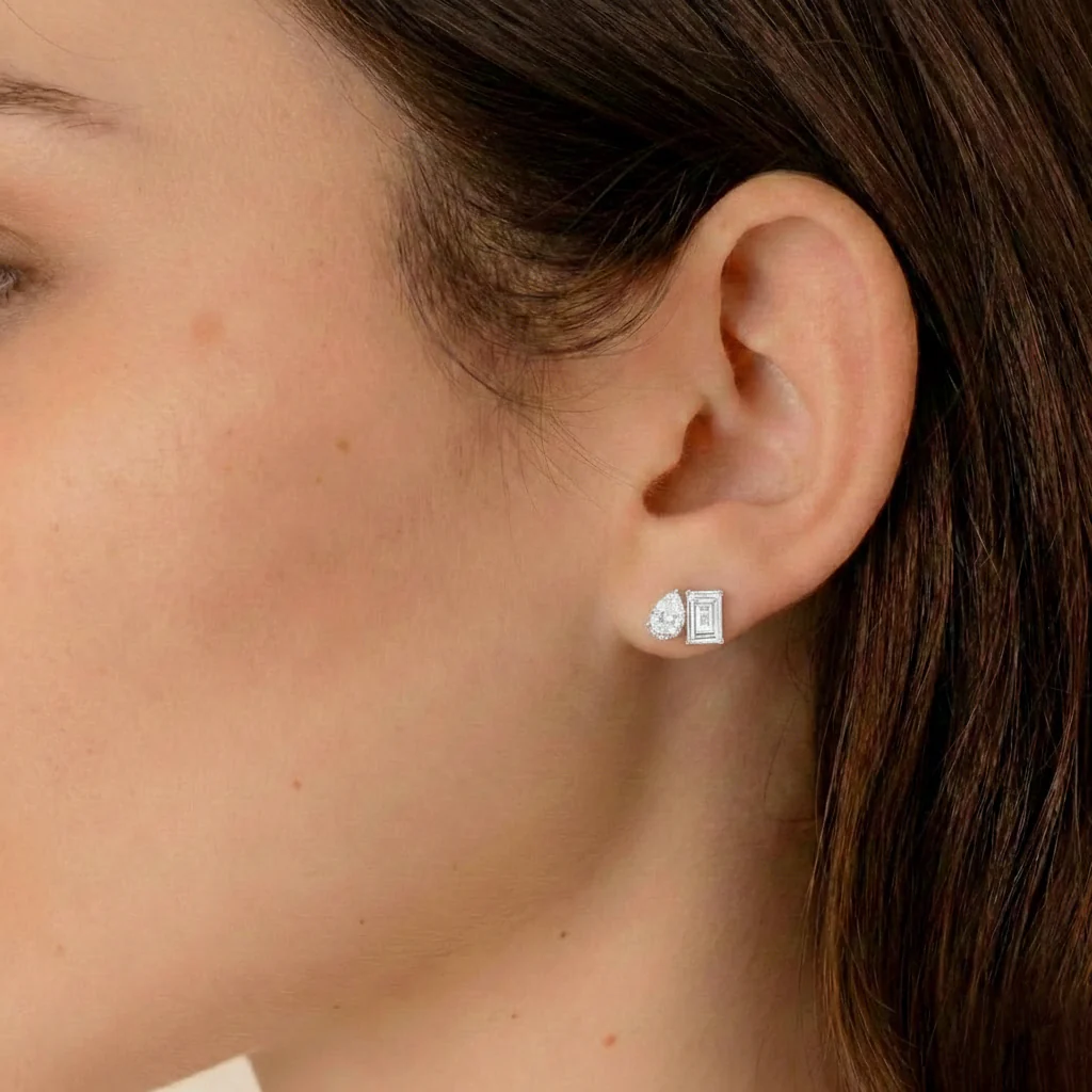 Simulated Diamond Pear and Octagon Stud Earrings in 925 Sterling Silver 6*4MM 2ct - Image 4