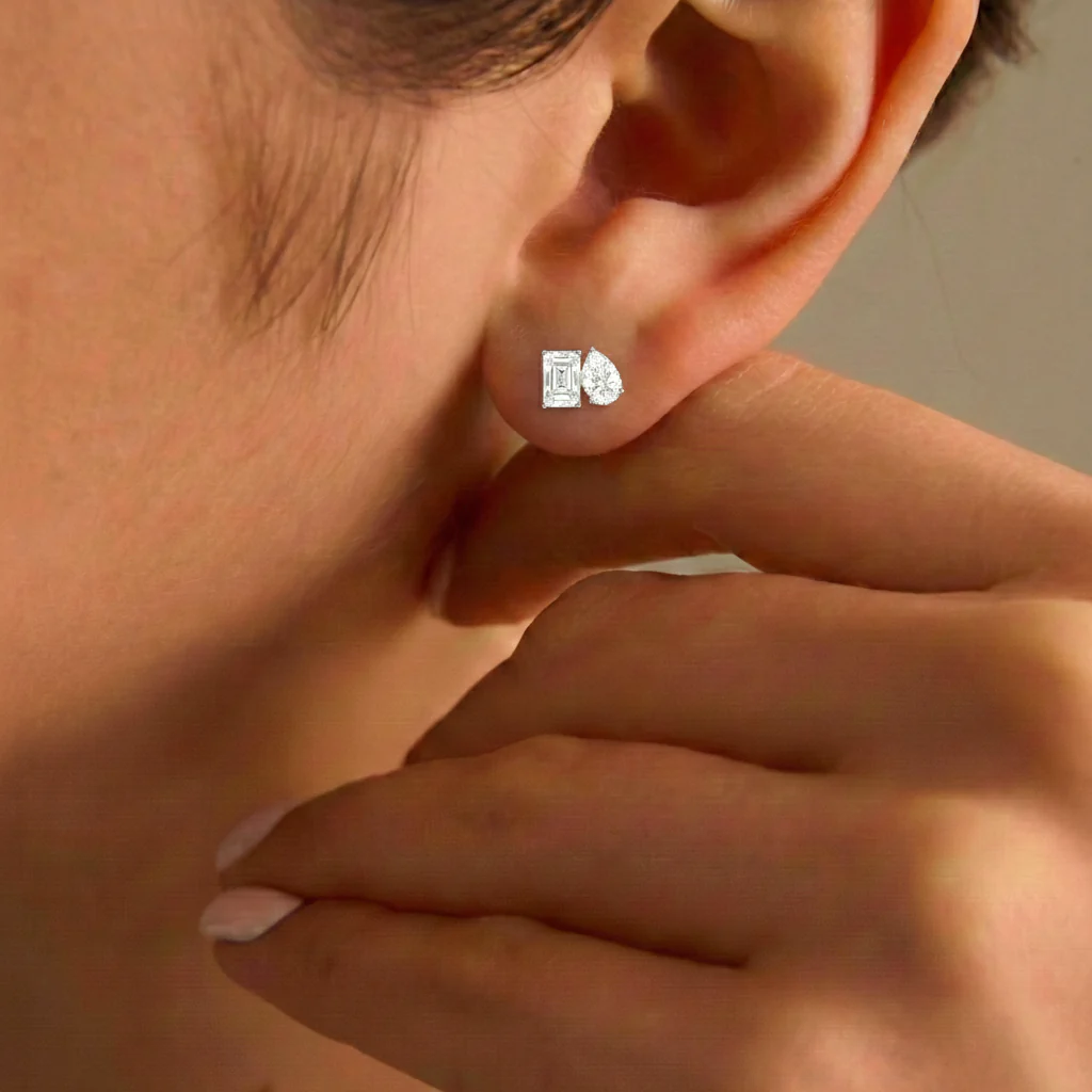 Simulated Diamond Pear and Octagon Stud Earrings in 925 Sterling Silver 6*4MM 2ct - Image 5