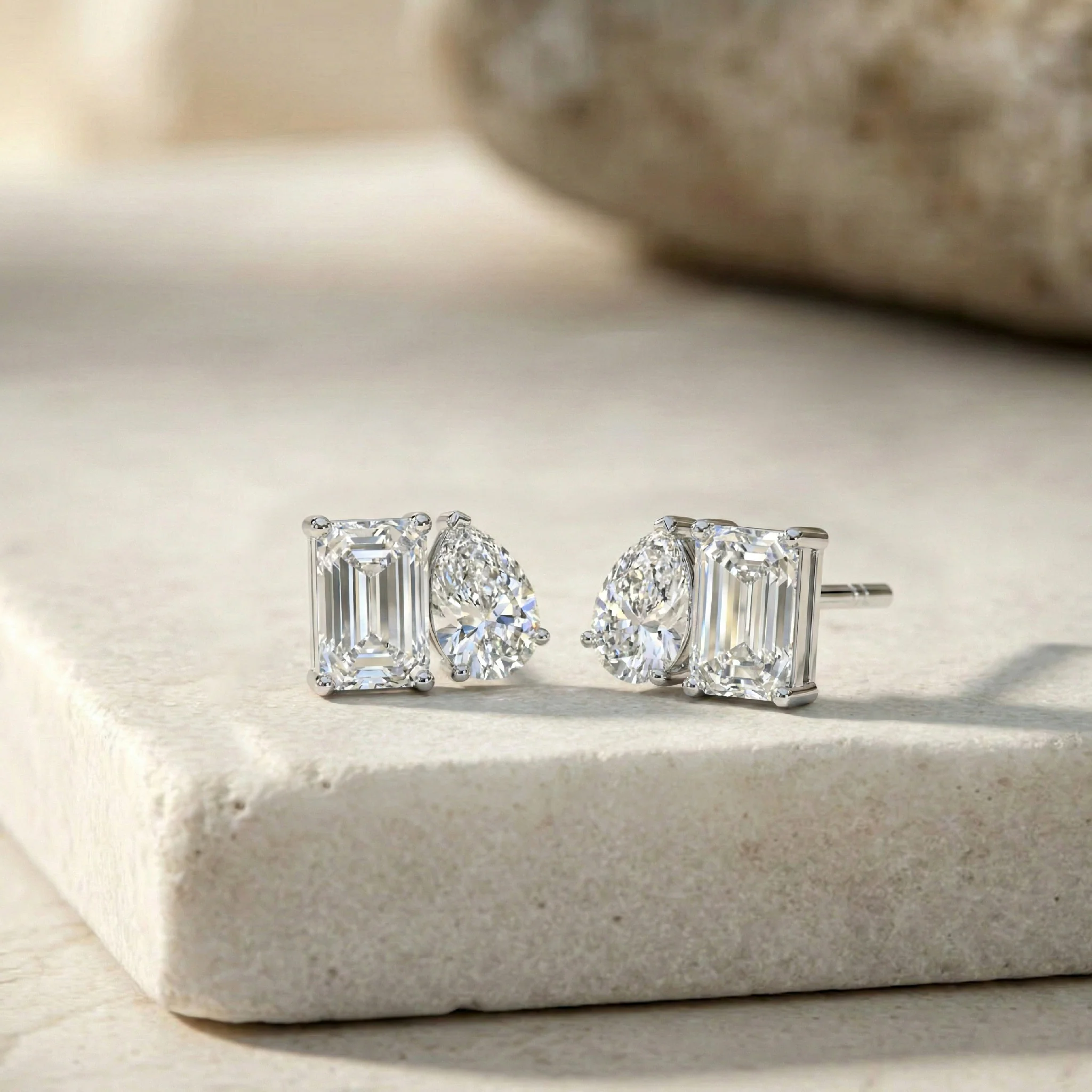 Simulated Diamond Pear and Octagon Stud Earrings in 925 Sterling Silver 6*4MM 2ct - Image 7