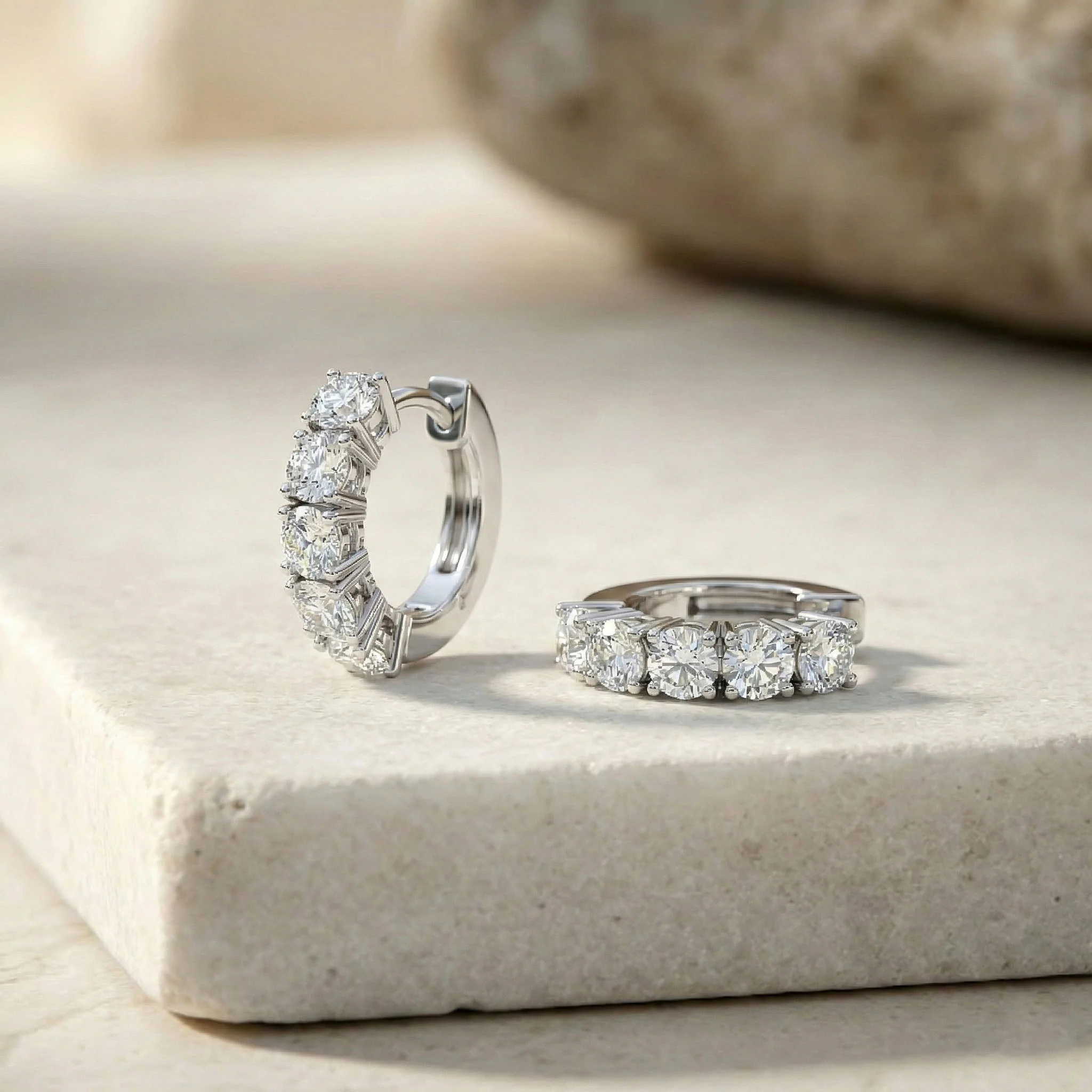 Simulated Diamond Round Hoop Earrings in 925 Sterling Silver 3MM 3ct - Image 2
