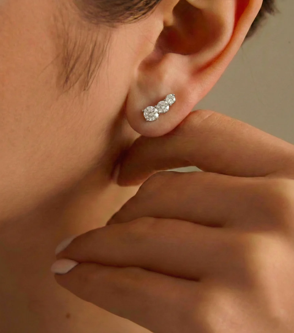 Simulated Diamond Round Stud Earring in 925 Sterling Silver 5X4X3MM 1.40 ct. - Image 3
