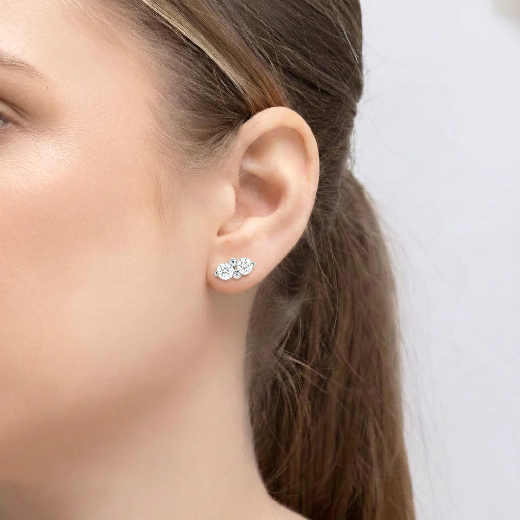 Simulated Diamond Round Stud Earrings in 925 Sterling Silver 3 MM 1.20ct - Image 7