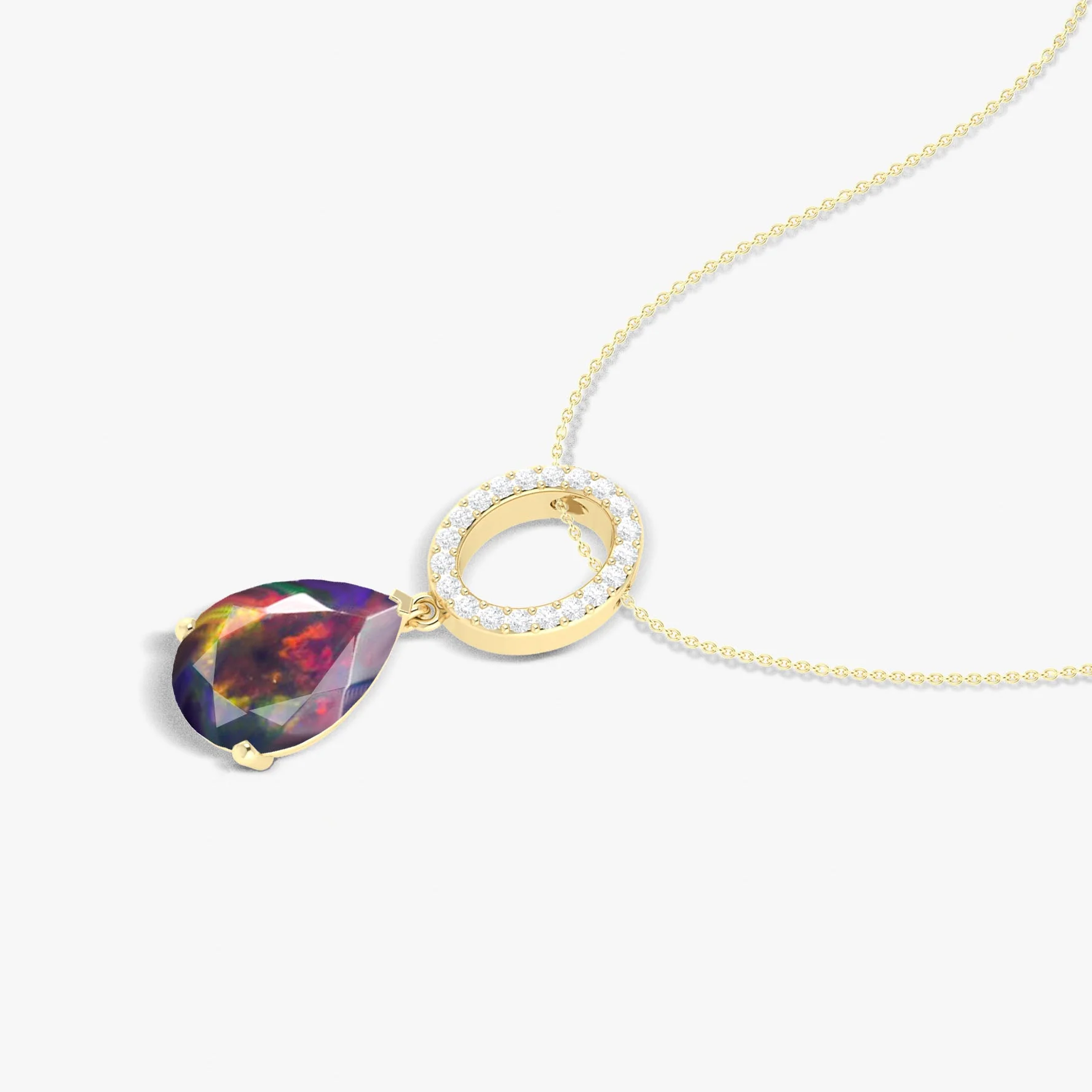 Single Pear Stone Drop Chain Pendant Necklace Natural Black Opal - Image 4