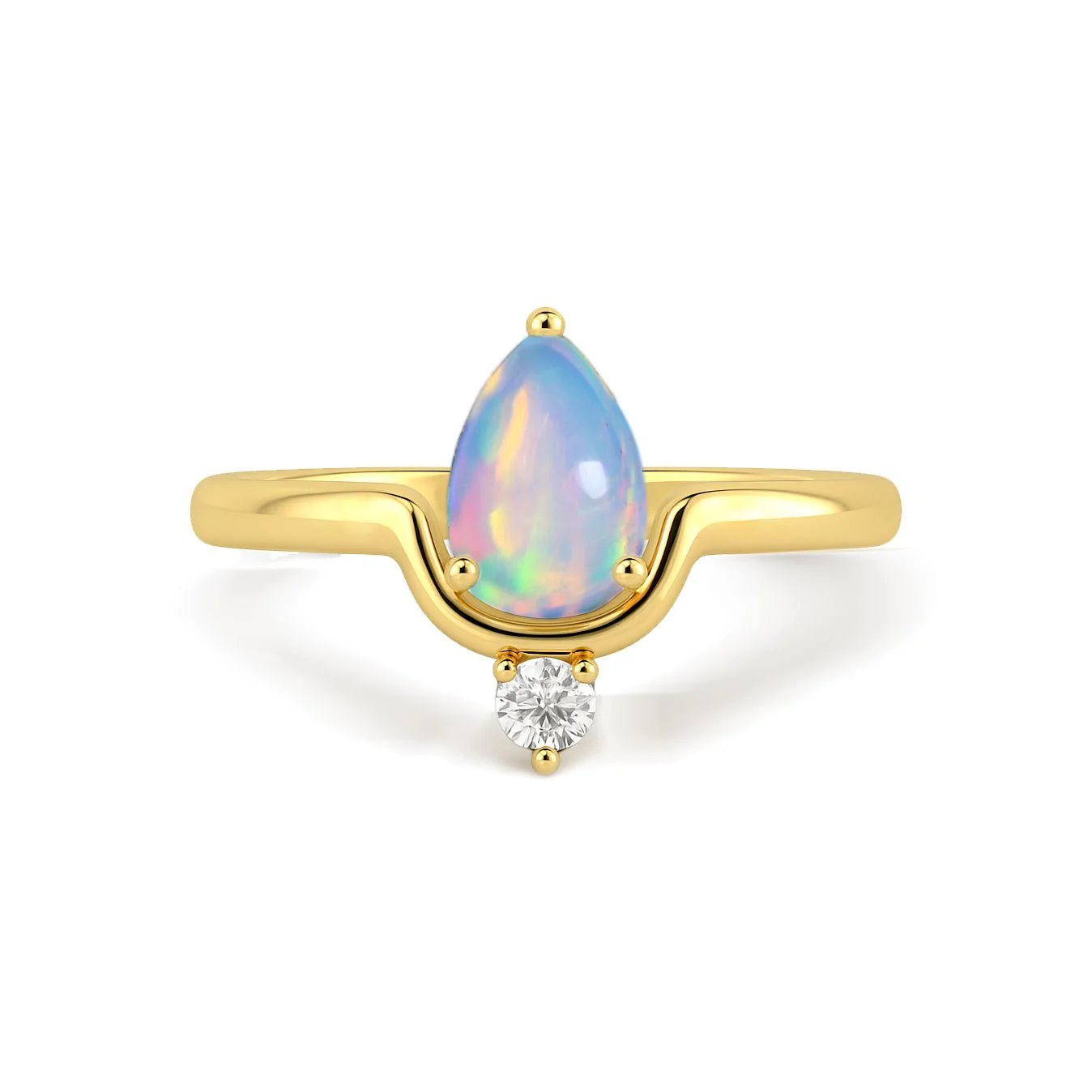 Solitaire Chevron Opal Ring with Cubic Zirconia