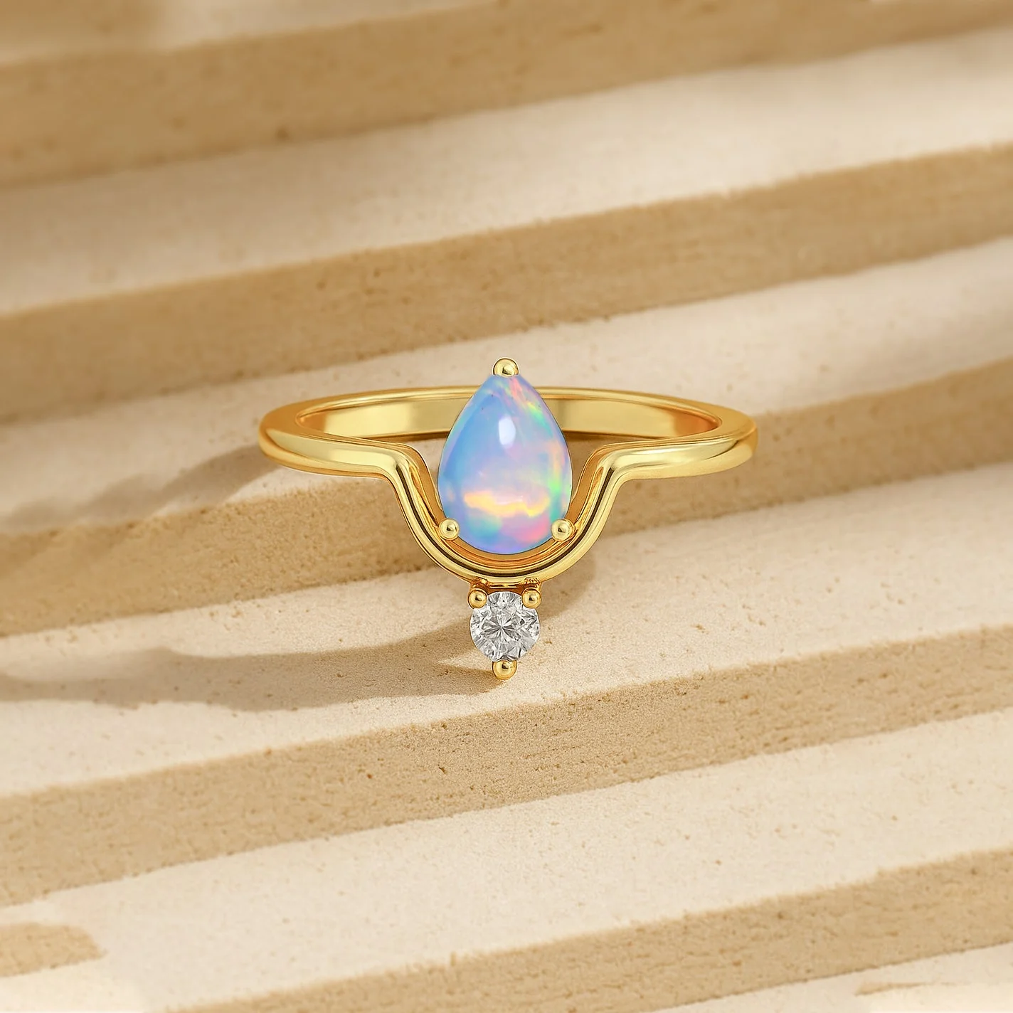 Solitaire Chevron Opal Ring with Cubic Zirconia - Image 6