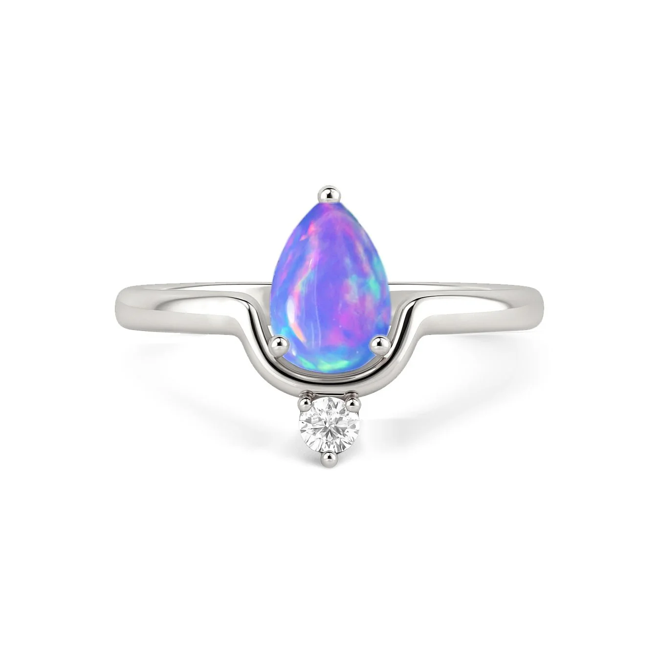 Solitaire Chevron Opal Solitaire Ring with Cubic Zirconia